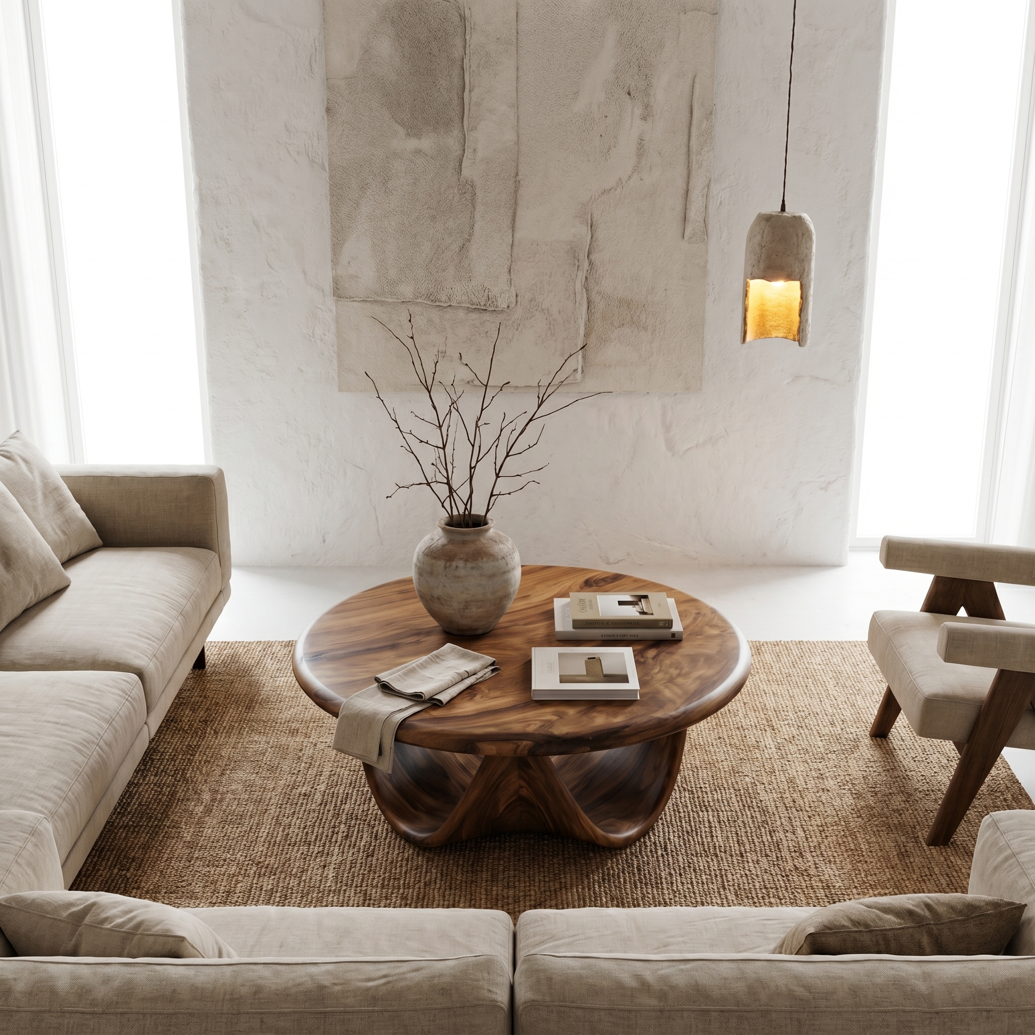 Modern Coffee Table With Sculptural Double Loop Wood Base For Living Room SINLHACF366