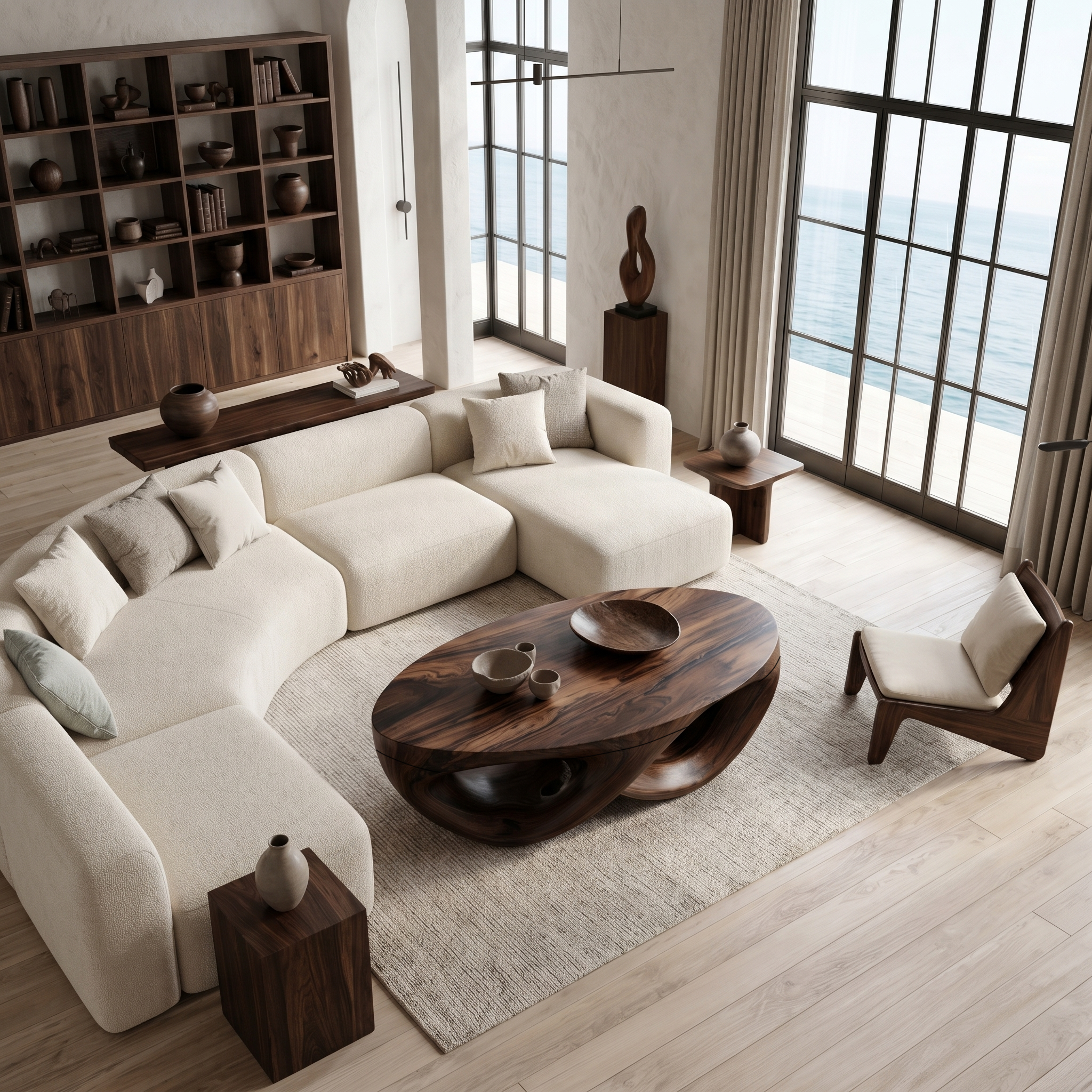 Organic Sculptural Coffee Table With Flowing Solid Wood Silhouette For Living Room SINLHACF392