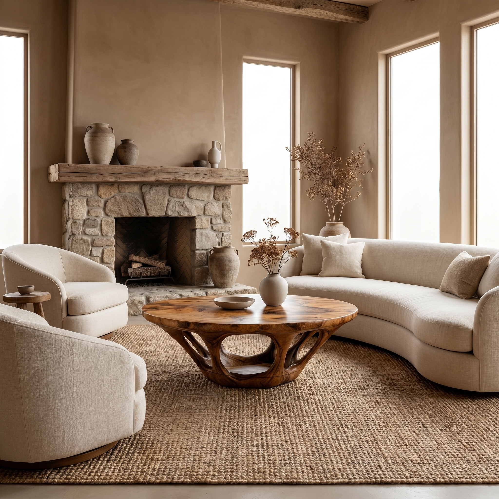 Rustic Coffee Table With Sculptural Interlocking Wood Base For Living Room SINLHACF368
