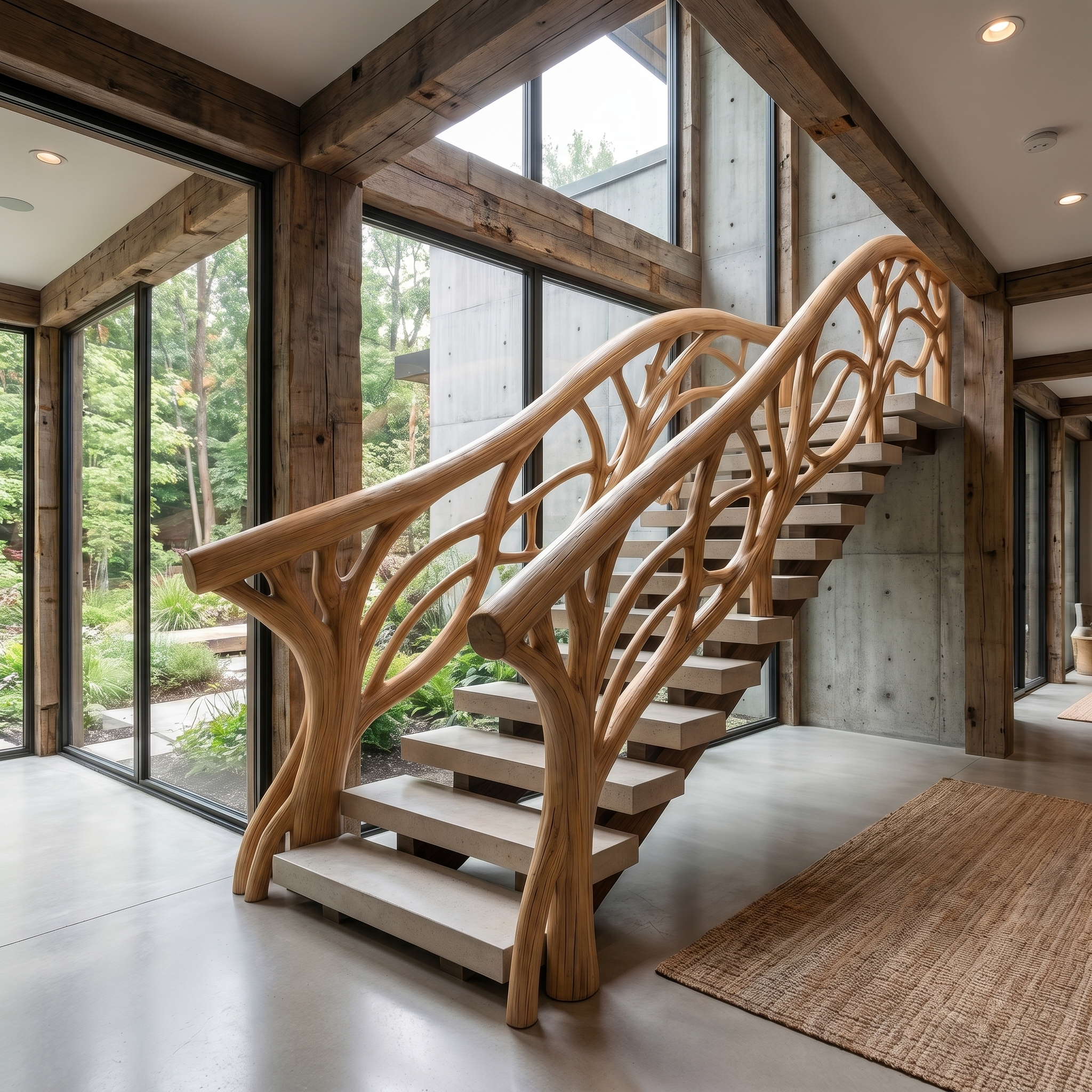 Organic Tree Branch Stair Railing With Natural Wood Design For Interior Staircase SINLHAST015