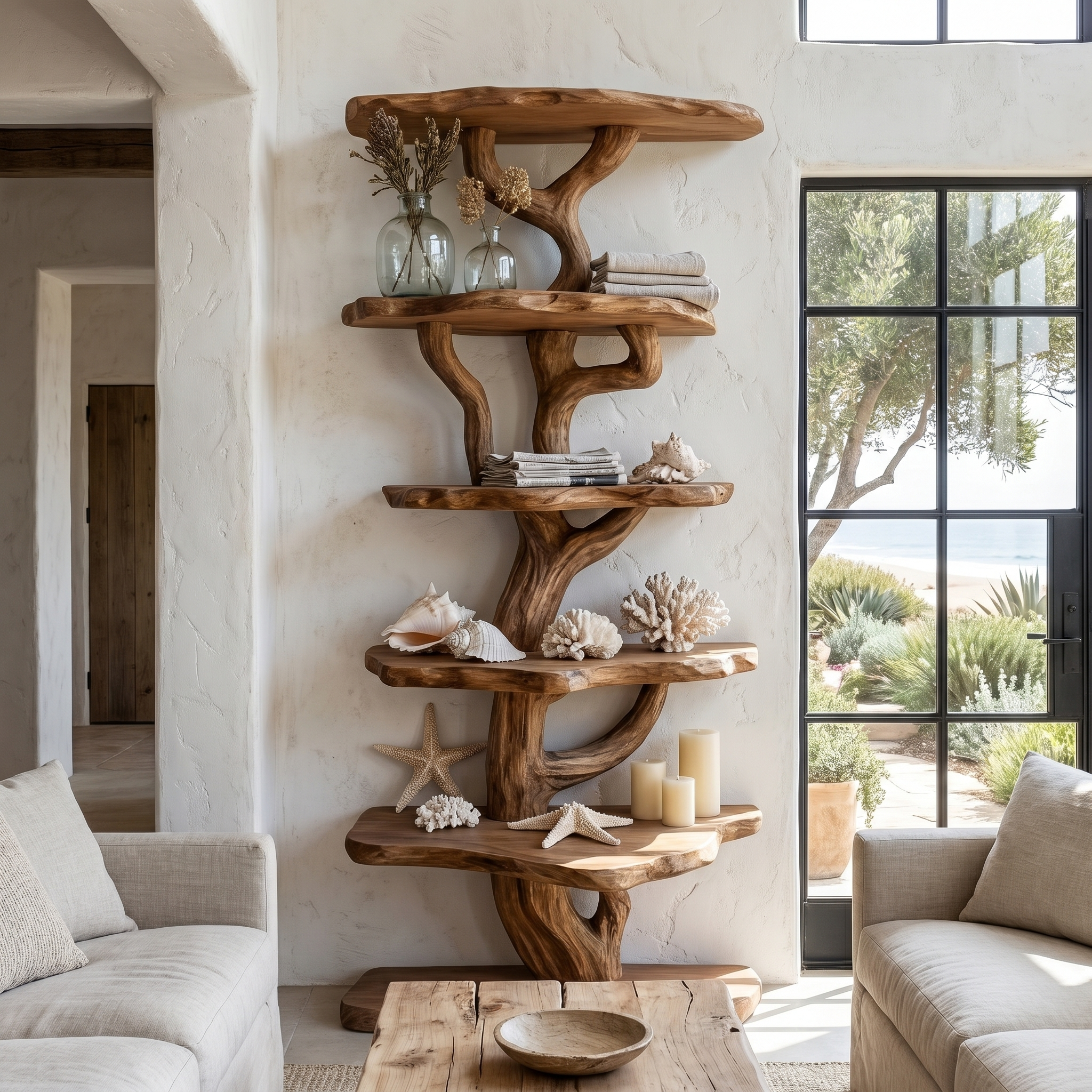 Rustic Sculptural Tree Bookshelf For Living Room And Entryway SINLHATB757
