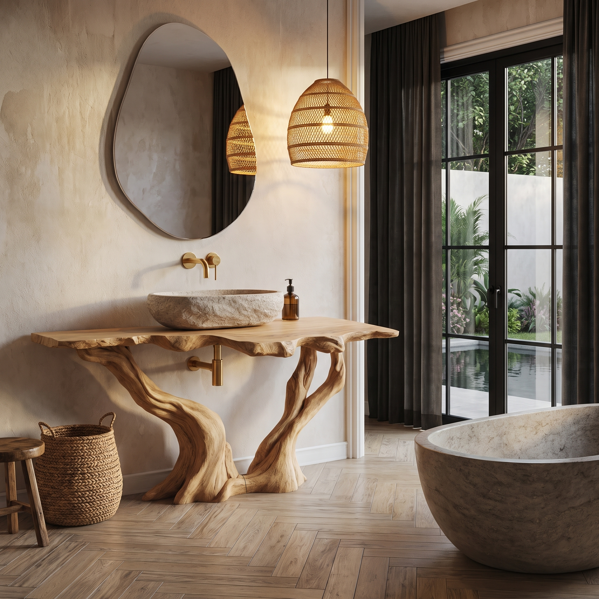 Organic Bathroom Vanity With Sculptural Tree Branch Base For Bathroom SINLHABRV333