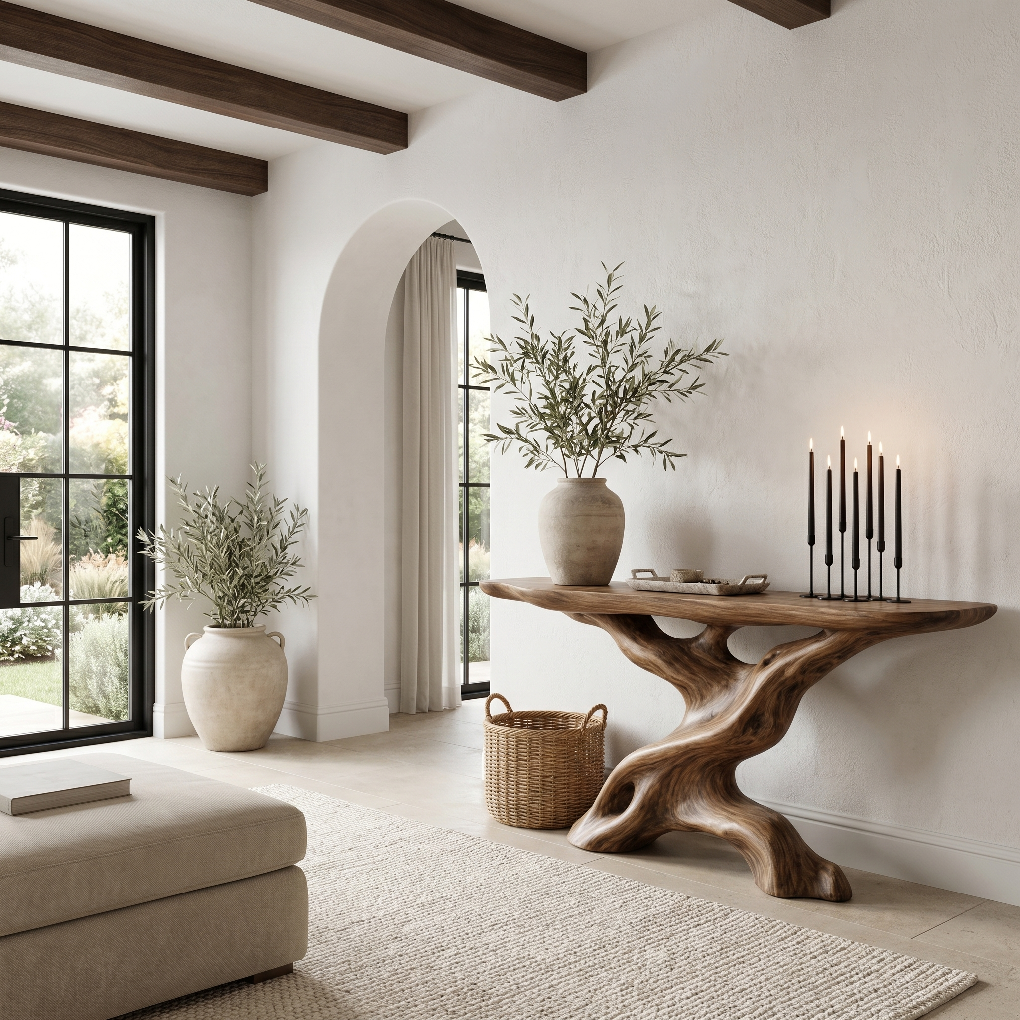 Live Edge Console Table With Unique Sculptural Base Design For Living Room SINLHACS586