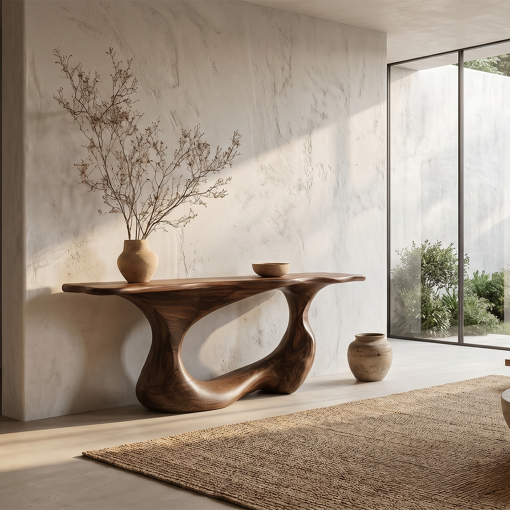 Contemporary Console Table With Artistic Open Loop Solid Wood Base For Living Room SINLHACS609