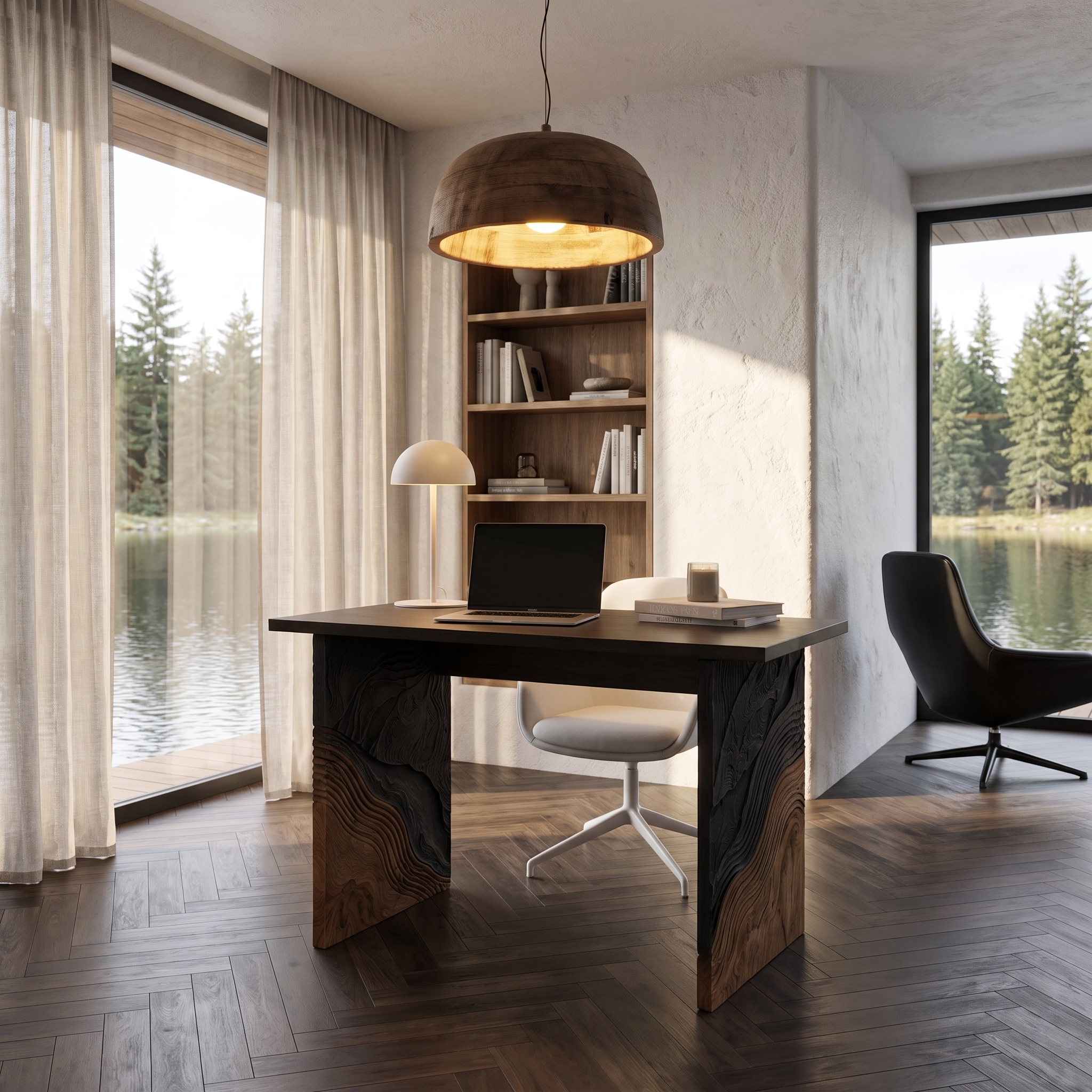 Organic Modern Writing Desk Handcrafted Storage Design For Executive Home Office SINLHADE165