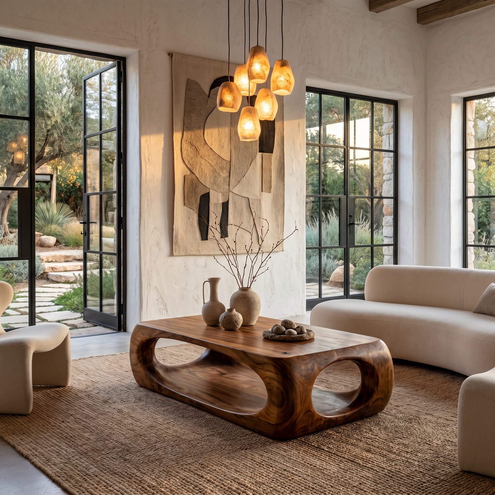 Nature Inspired Coffee Table With Flowing Open Form Base For Living Room SINLHACF388