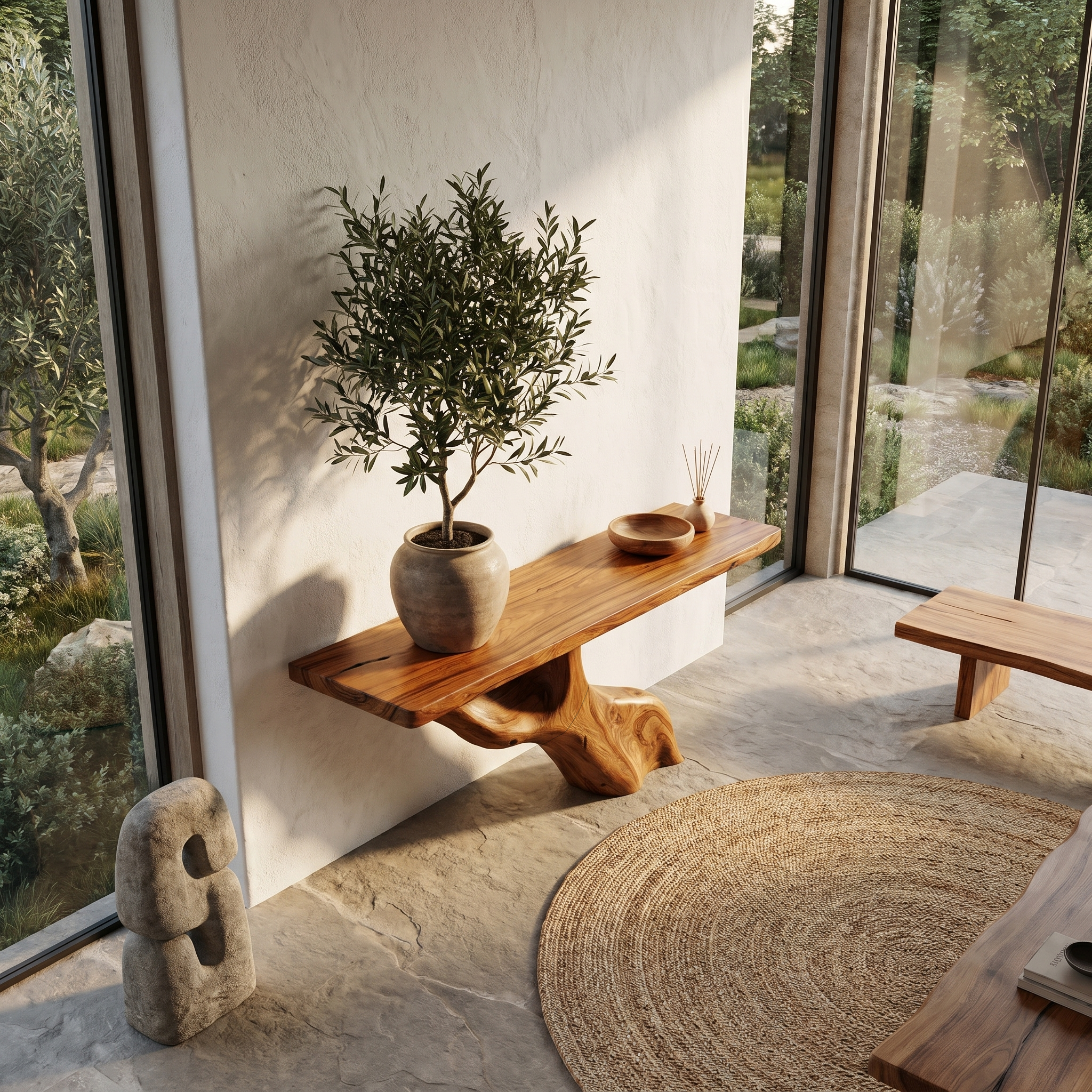 Tree Inspired Console Table With Live Edge Top And Root Base For Hallway SINLHACS612