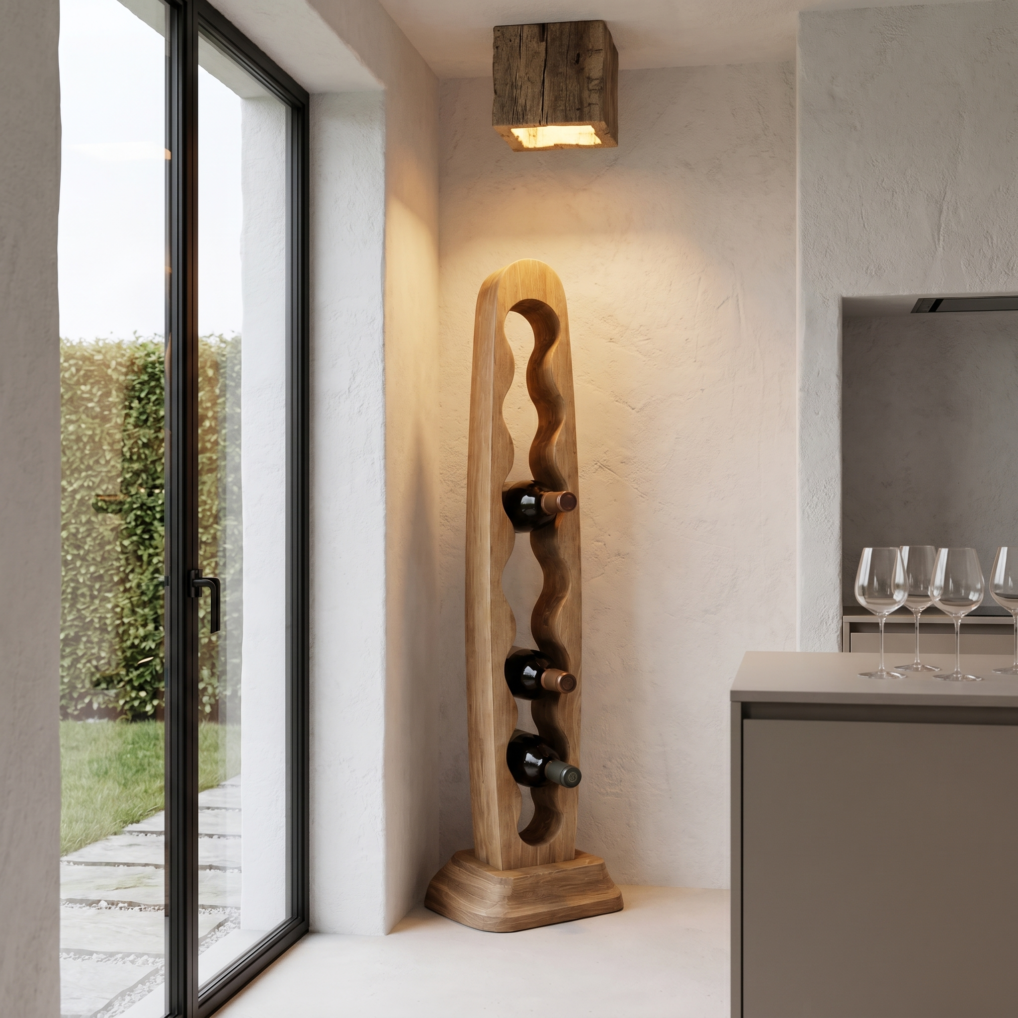 Modern Freestanding Wine Rack With Sculptural Vertical Bottle Storage For Kitchen SINLHAWR029