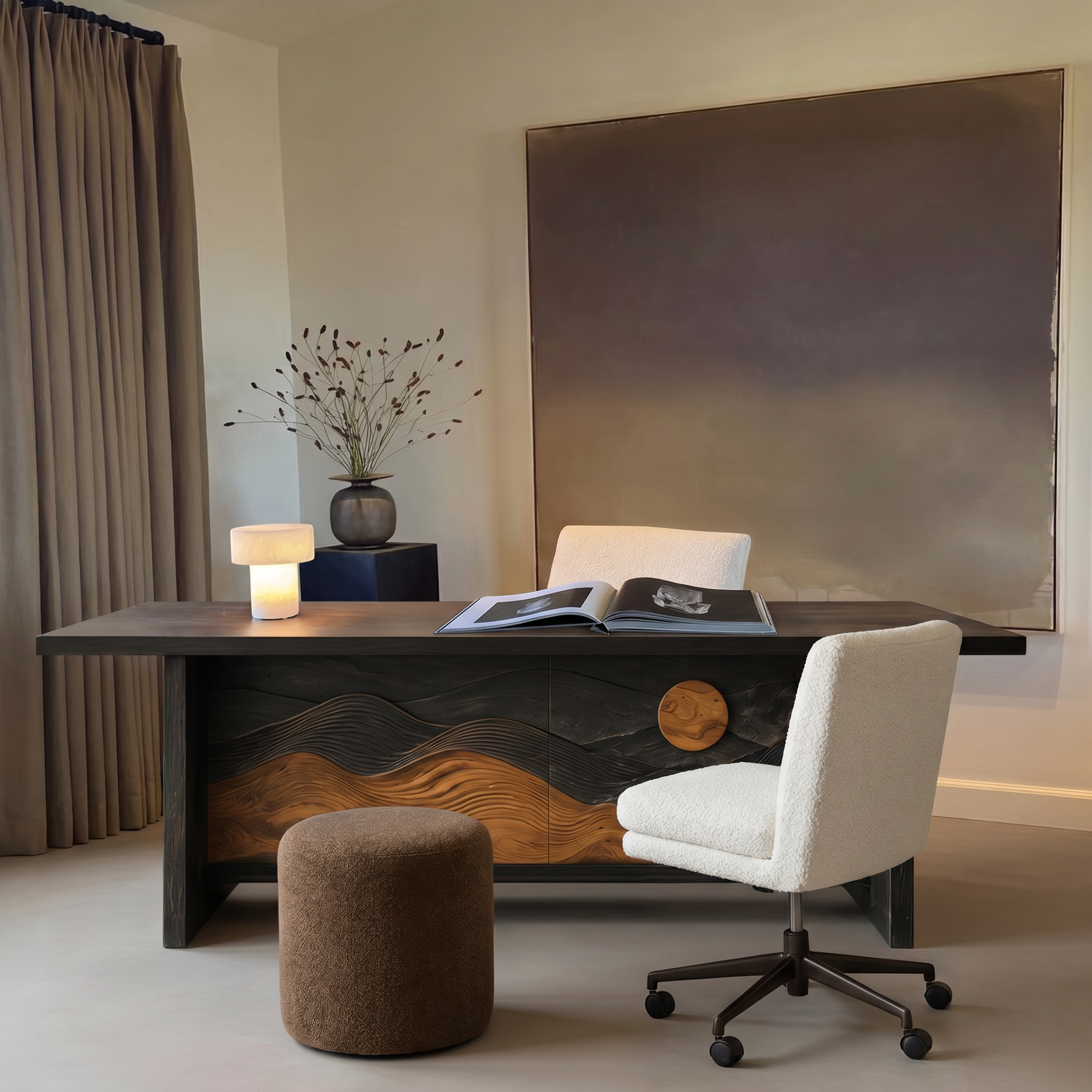 Sculptural Writing Desk Handcrafted Solid Wood Design For Workspace SINLHADE166