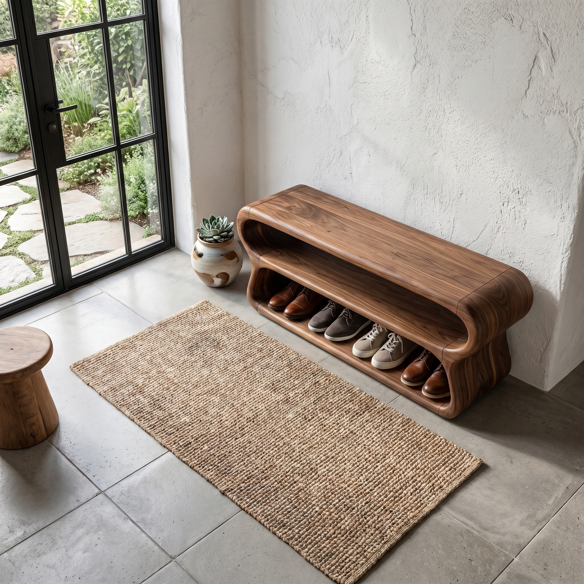 Contemporary Shoe Bench With Open Storage Compartments For Hallway SINLHASB092