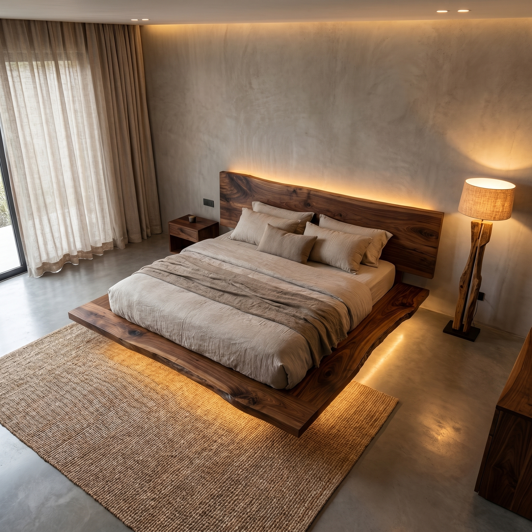 Rustic Bed Frame With Live Edge Headboard For Bedroom SINLHAWB122