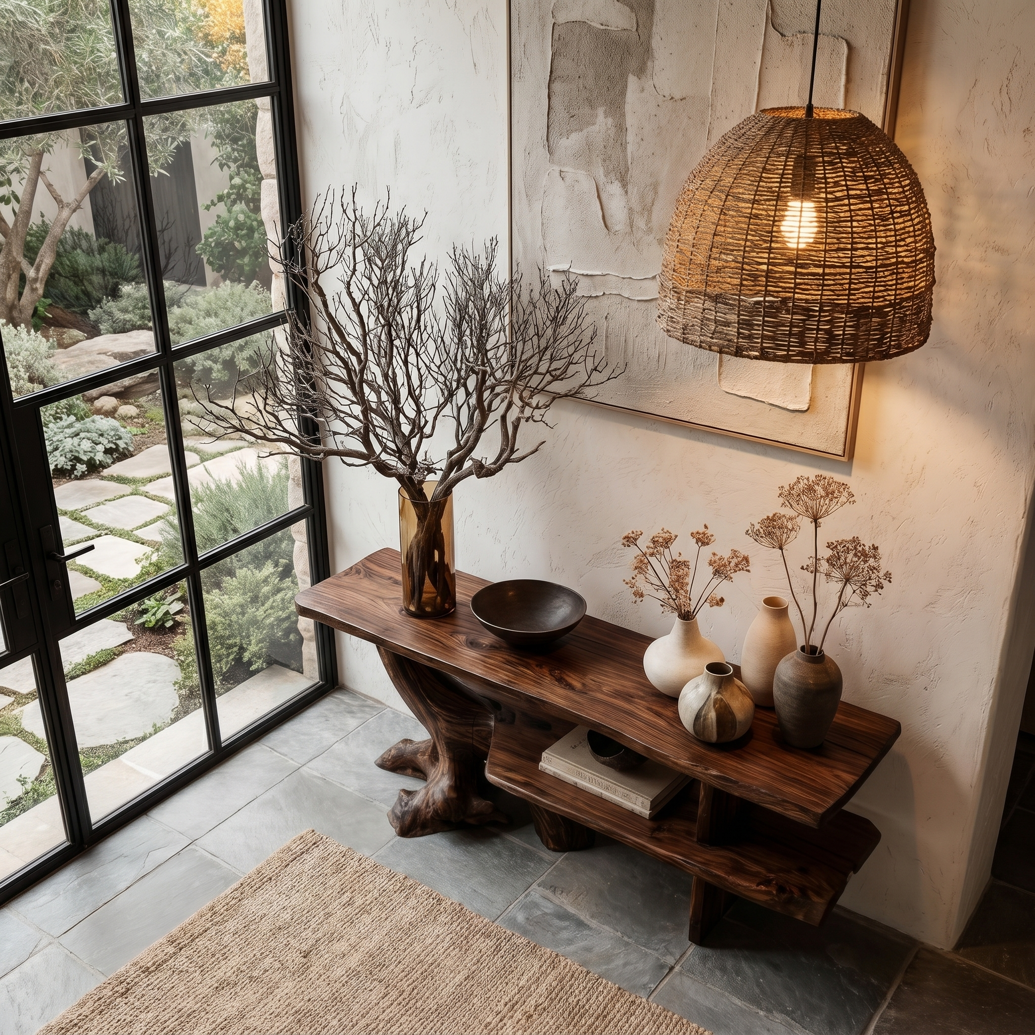 Organic Console Table With Sculptural Tree Branch Base For Entryway And Living Room SINLHACS622