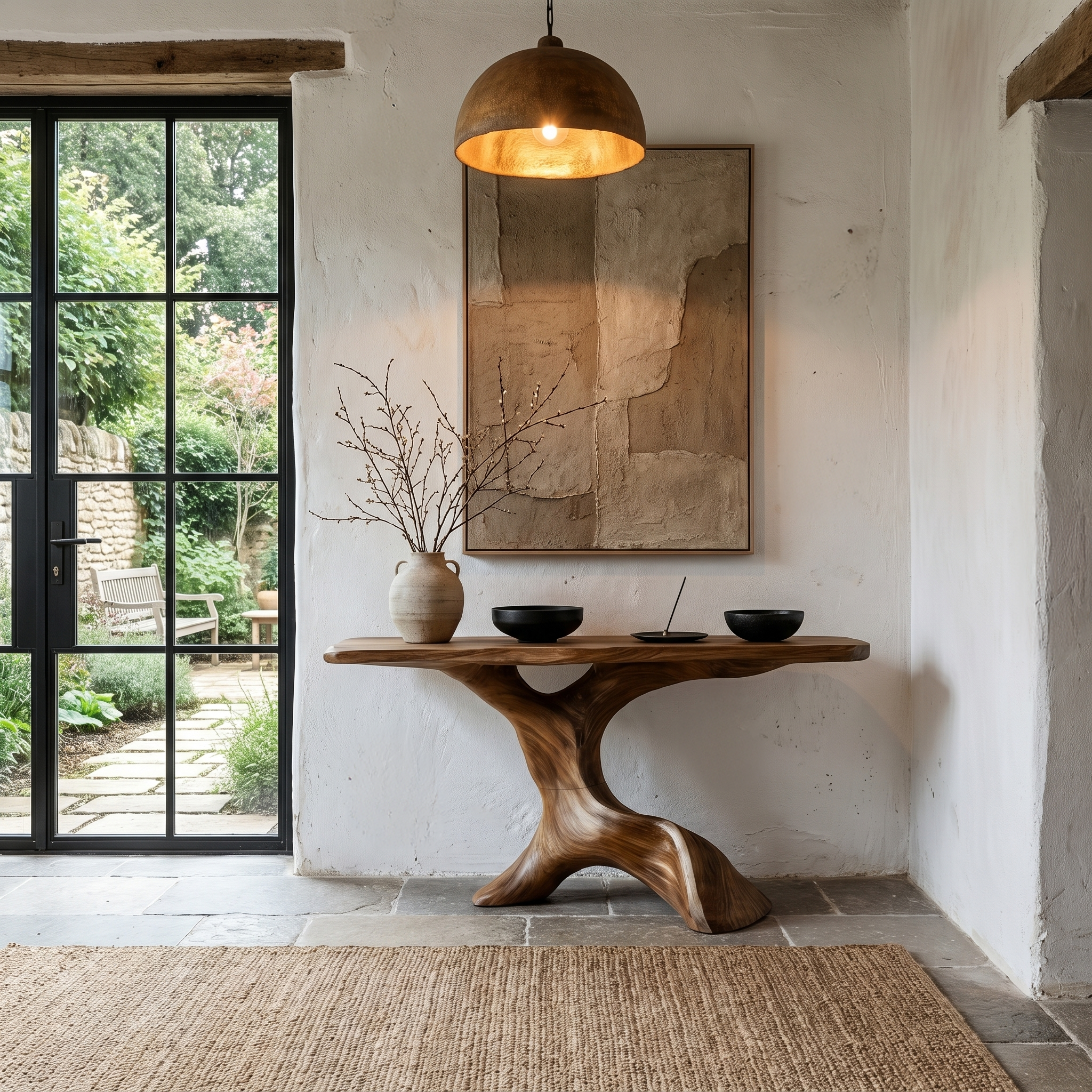 Rustic Console Table With Handcrafted Tree Root Base For Entryway And Living Room SINLHACS624