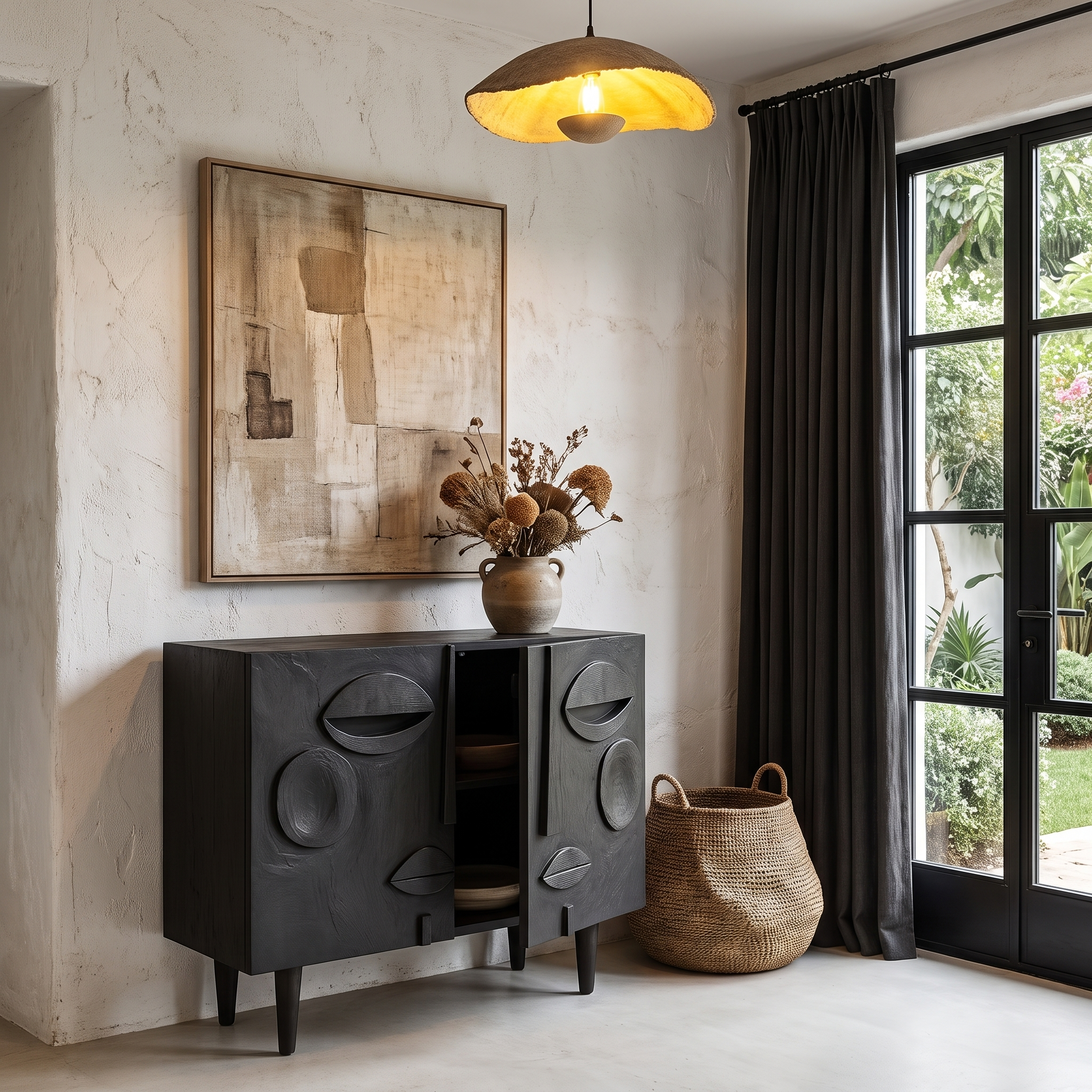 Modern Accent Cabinet With Abstract Face Design For Living Room And Entryway SINLHASD001