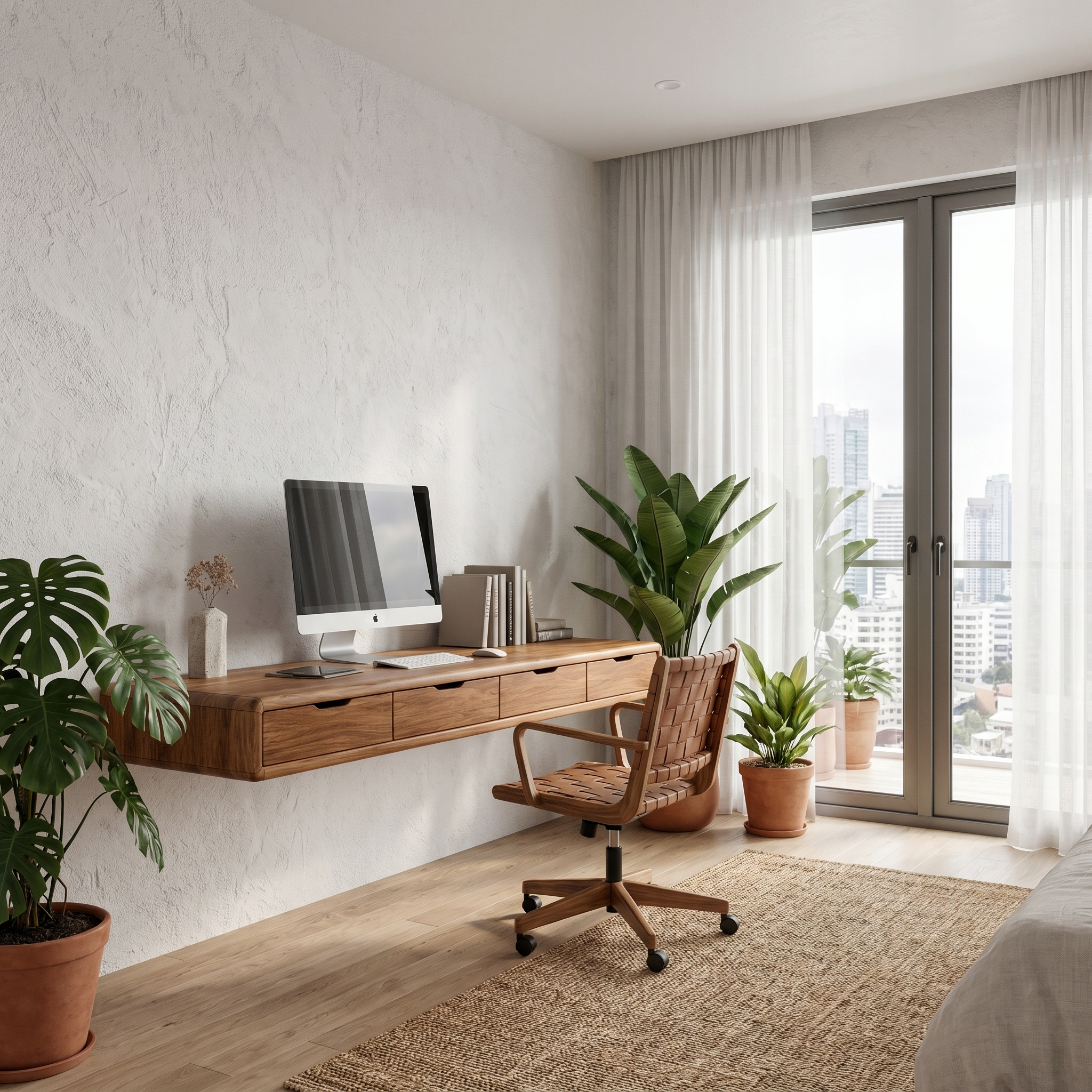 Modern Floating Desk With Built In Drawer Storage And Wall Mounted Shelves For Home Office And Workspace SINLHADK124