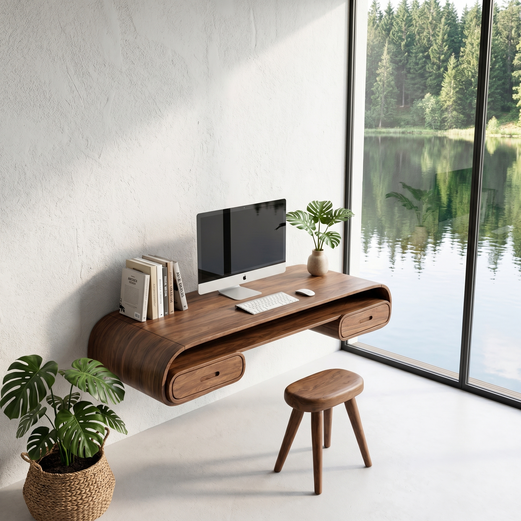 Minimalist Wall Mounted Desk With Built In Drawers For Home Office SINLHADK125
