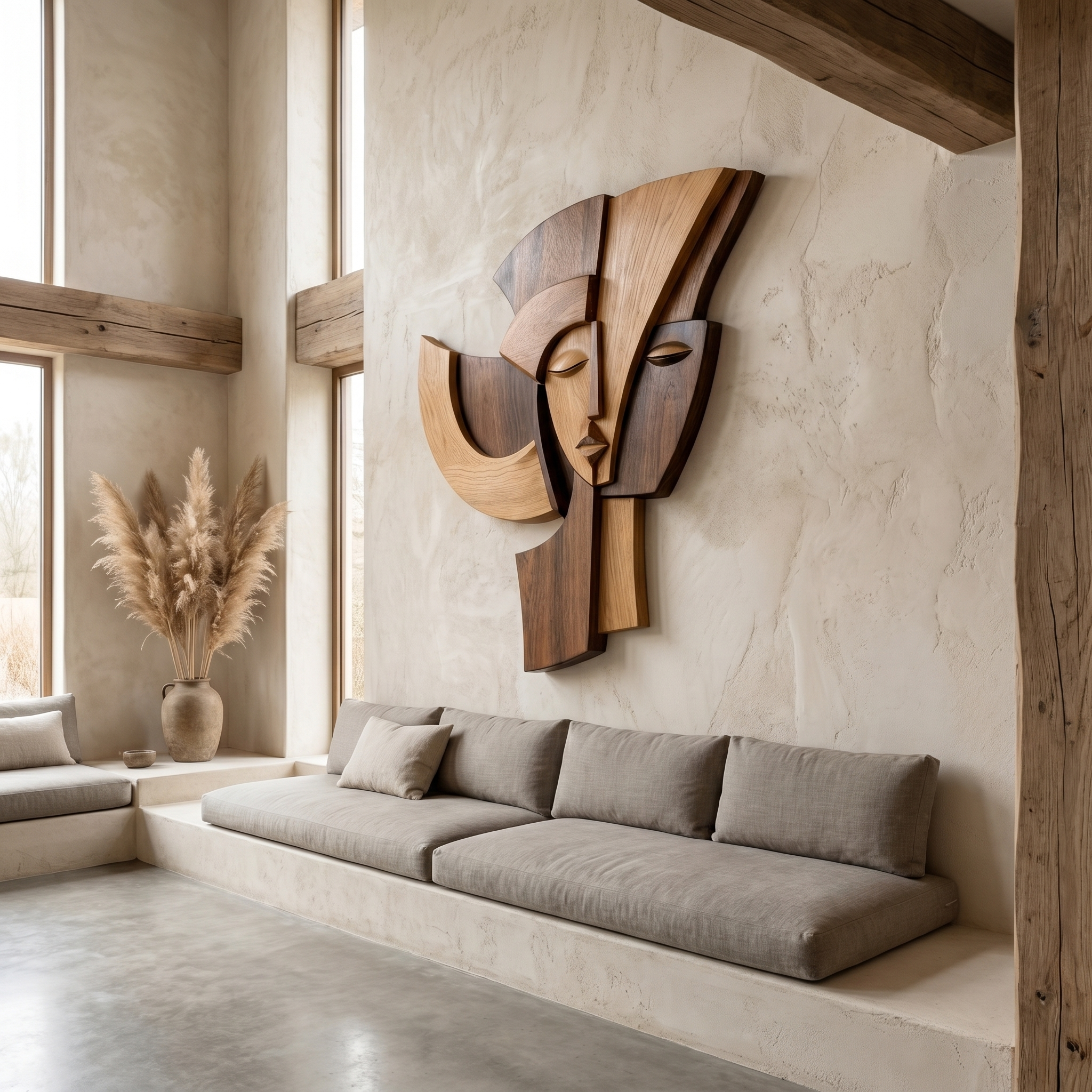 Abstract Wooden Face Wall Decor Panel For Living Room SINLHAWD069