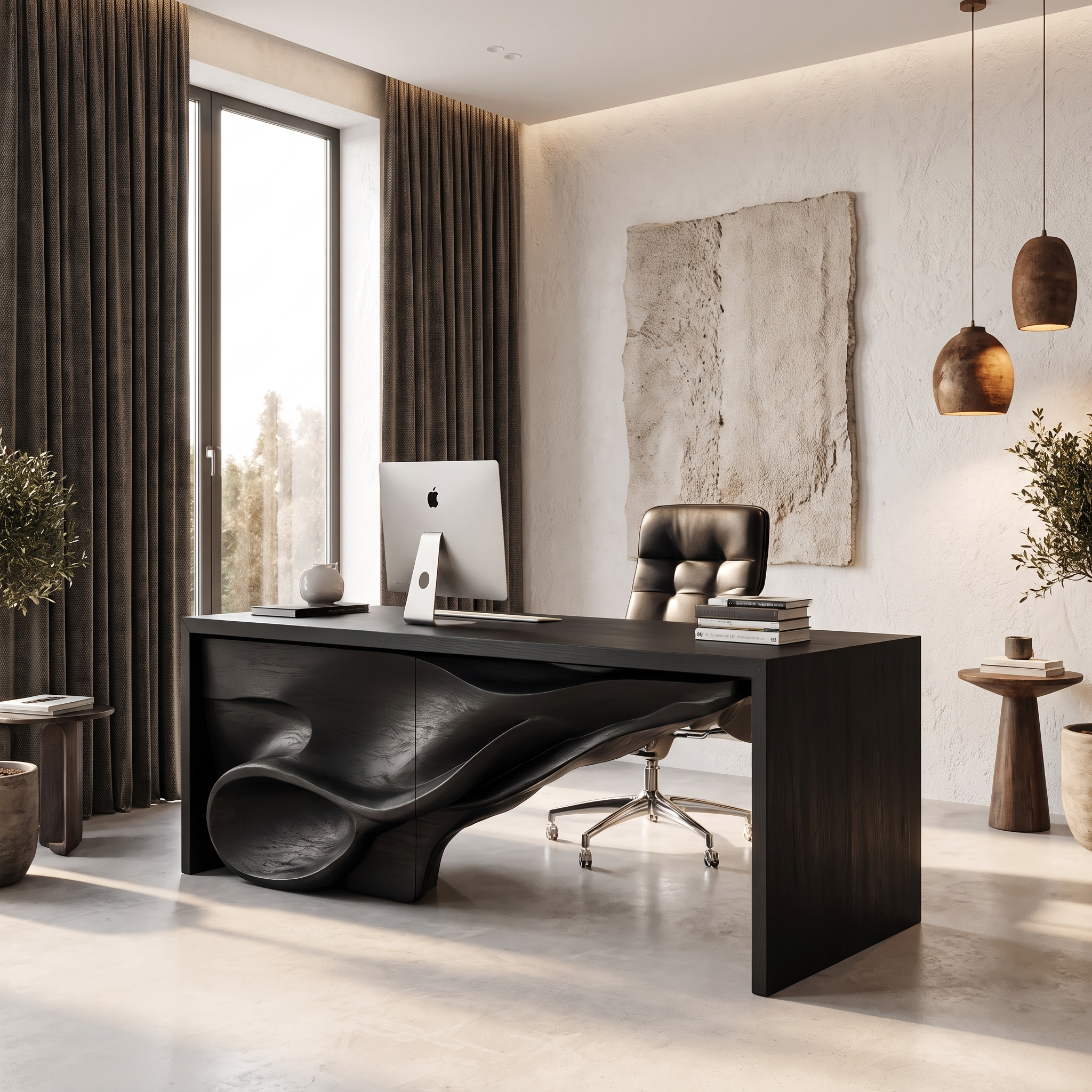 Sculptural Writing Desk Handcrafted Storage Design For Executive Home Office SINLHADE168