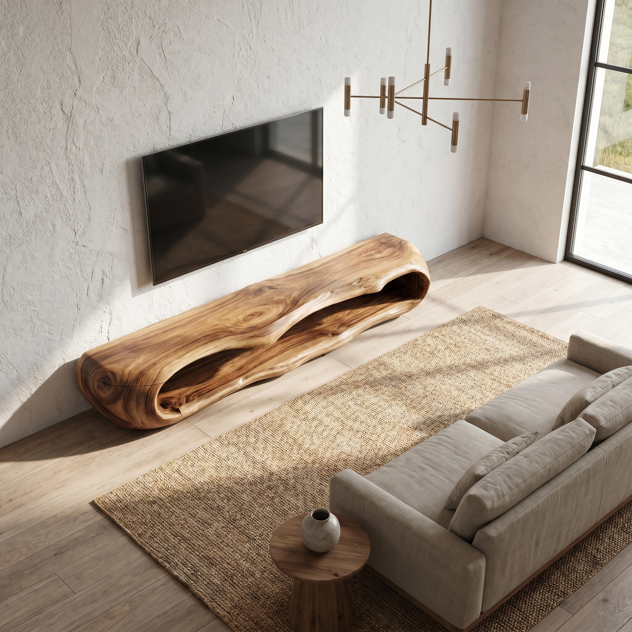 Sculptural TV Cabinet Nature Inspired Artistic Design For Living Room SINLHATC075