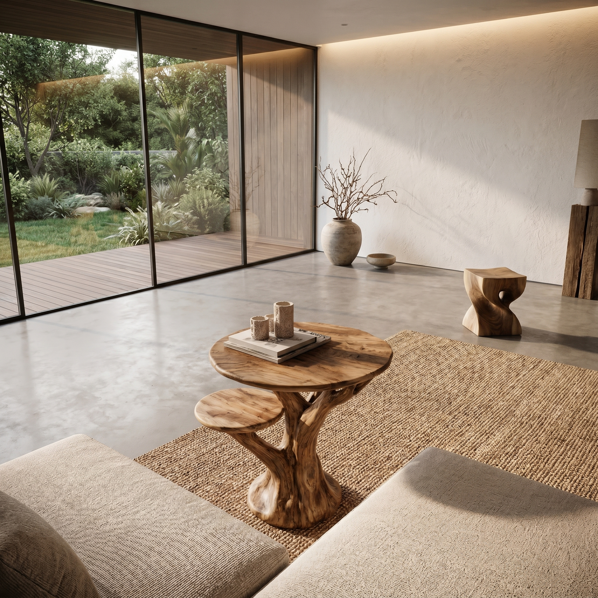 Organic Sculptural Side Table With Tree Inspired Solid Wood Base For Living Room And Bedroom SINLHABT247