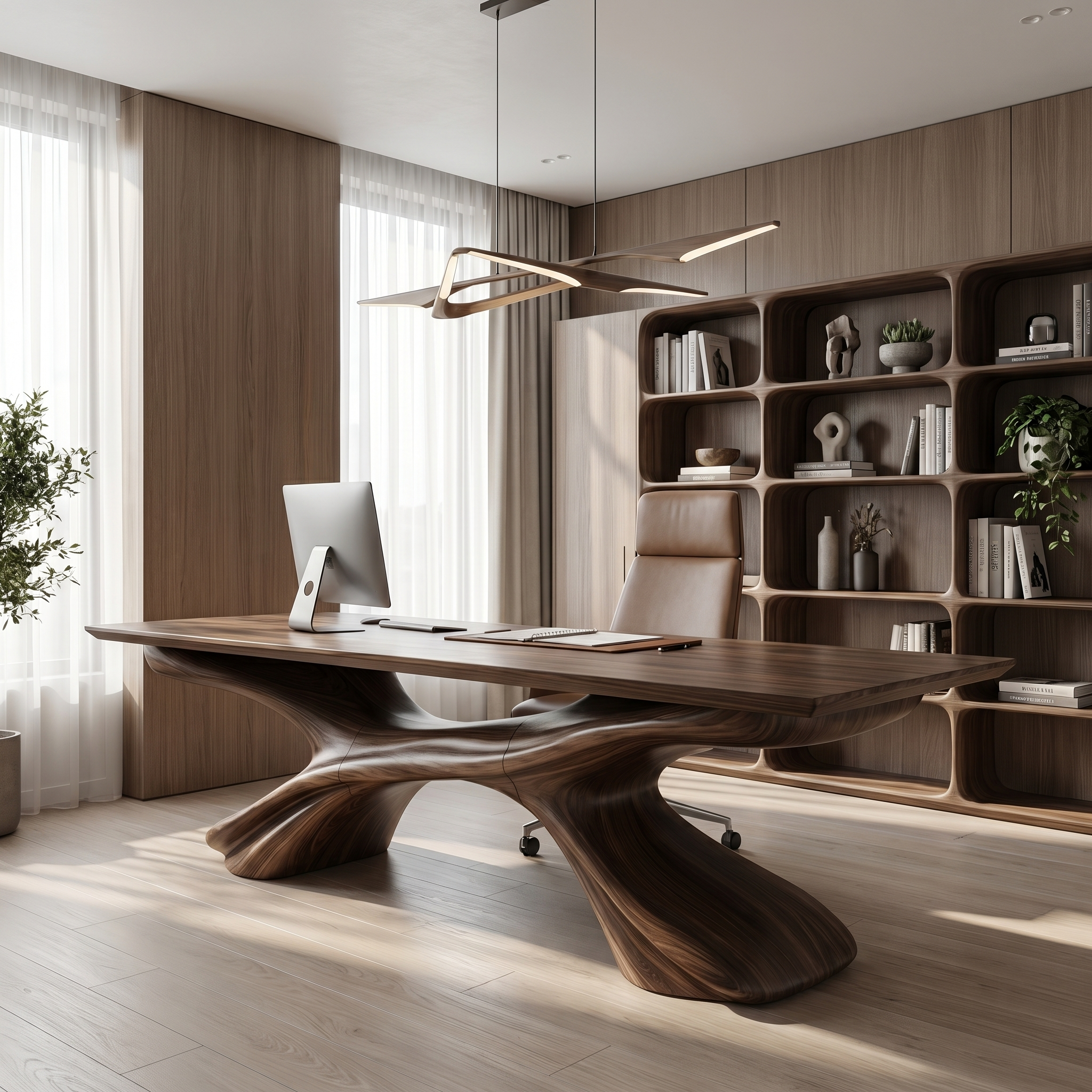 Modern Executive Desk Sculptural Design For Home Office Workspace SINLHADK143