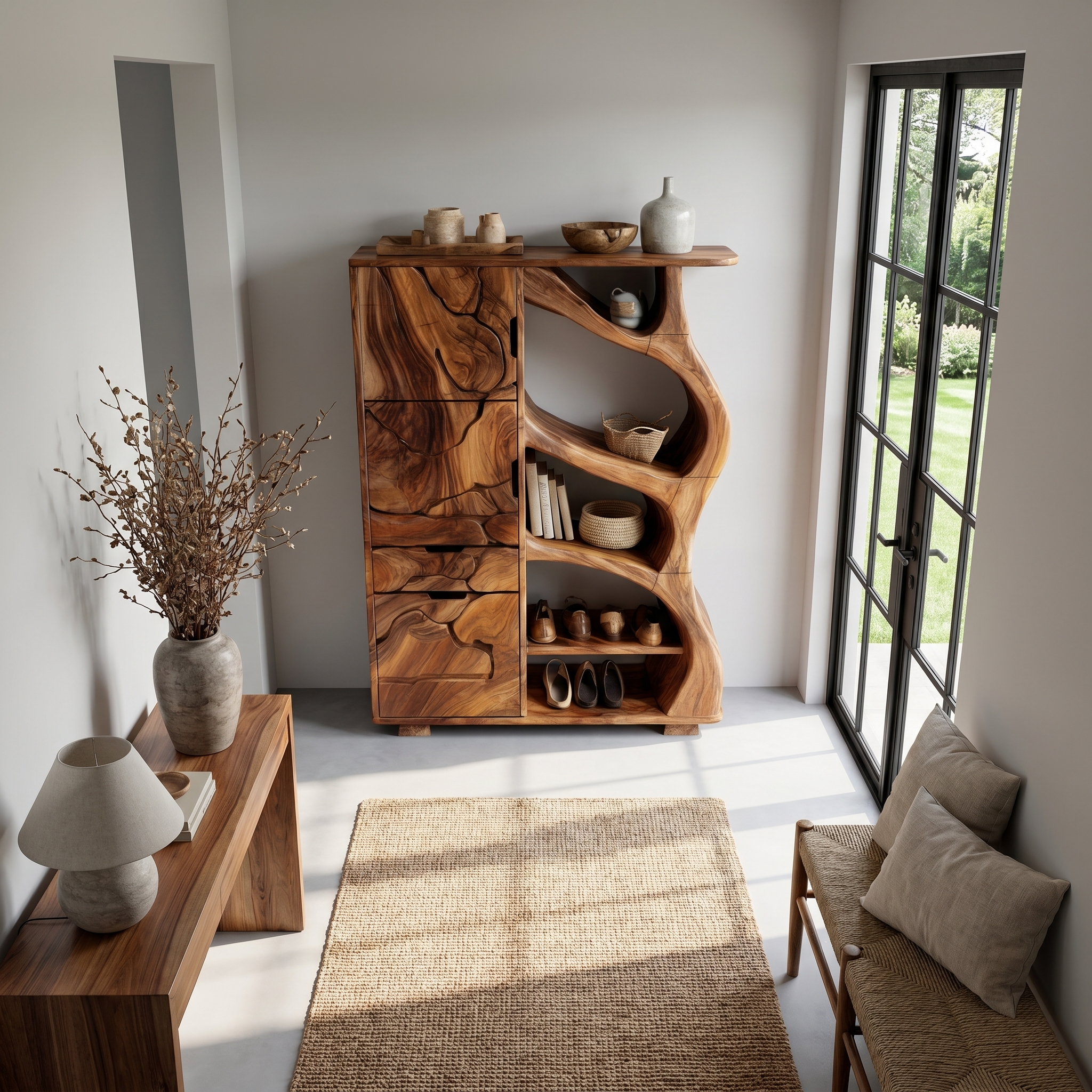 Nature Inspired Entryway Cabinet Organic Storage Design SINLHASC534