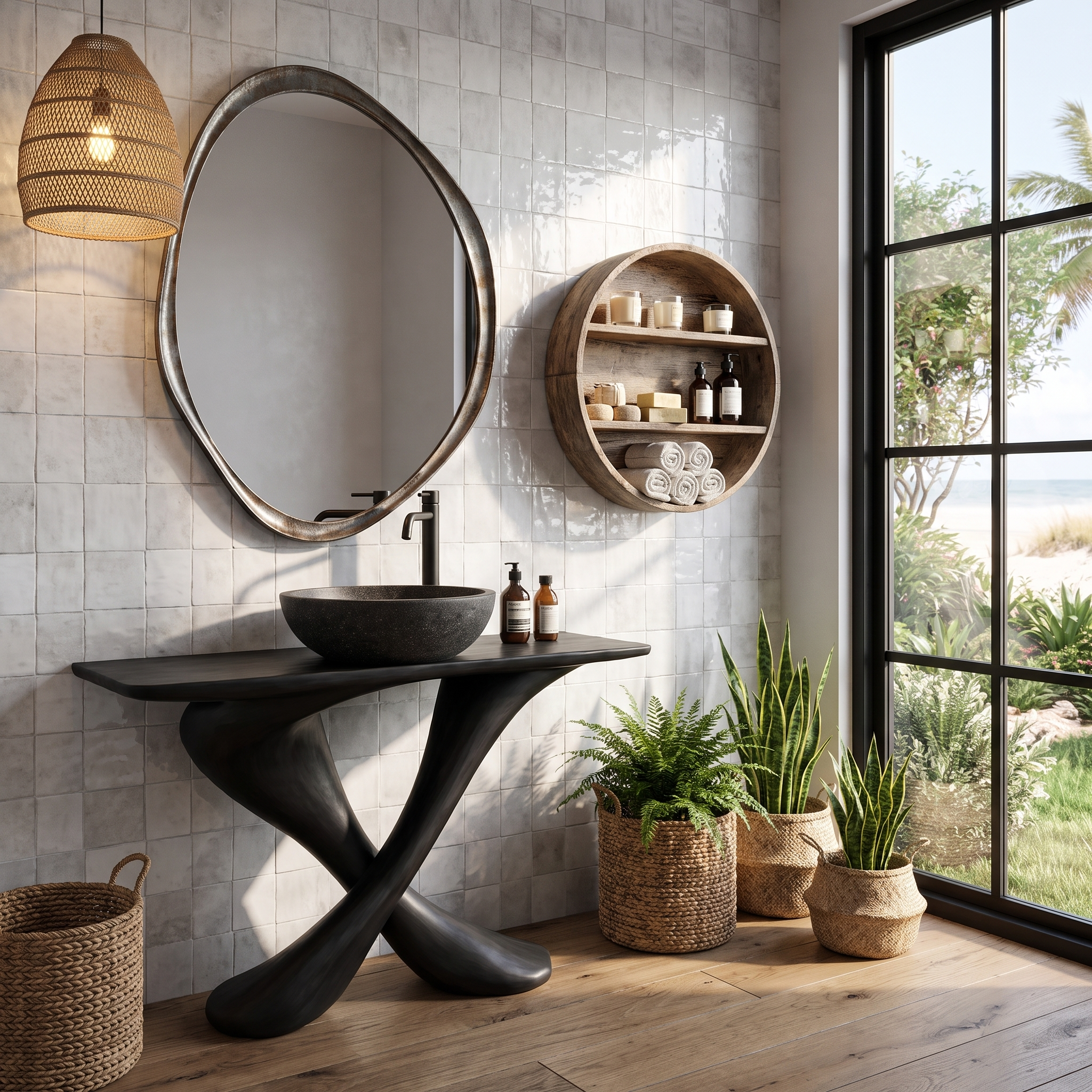 Organic Bathroom Vanity With Sculptural Tree Trunk Base For Bathroom SINLHABRV322