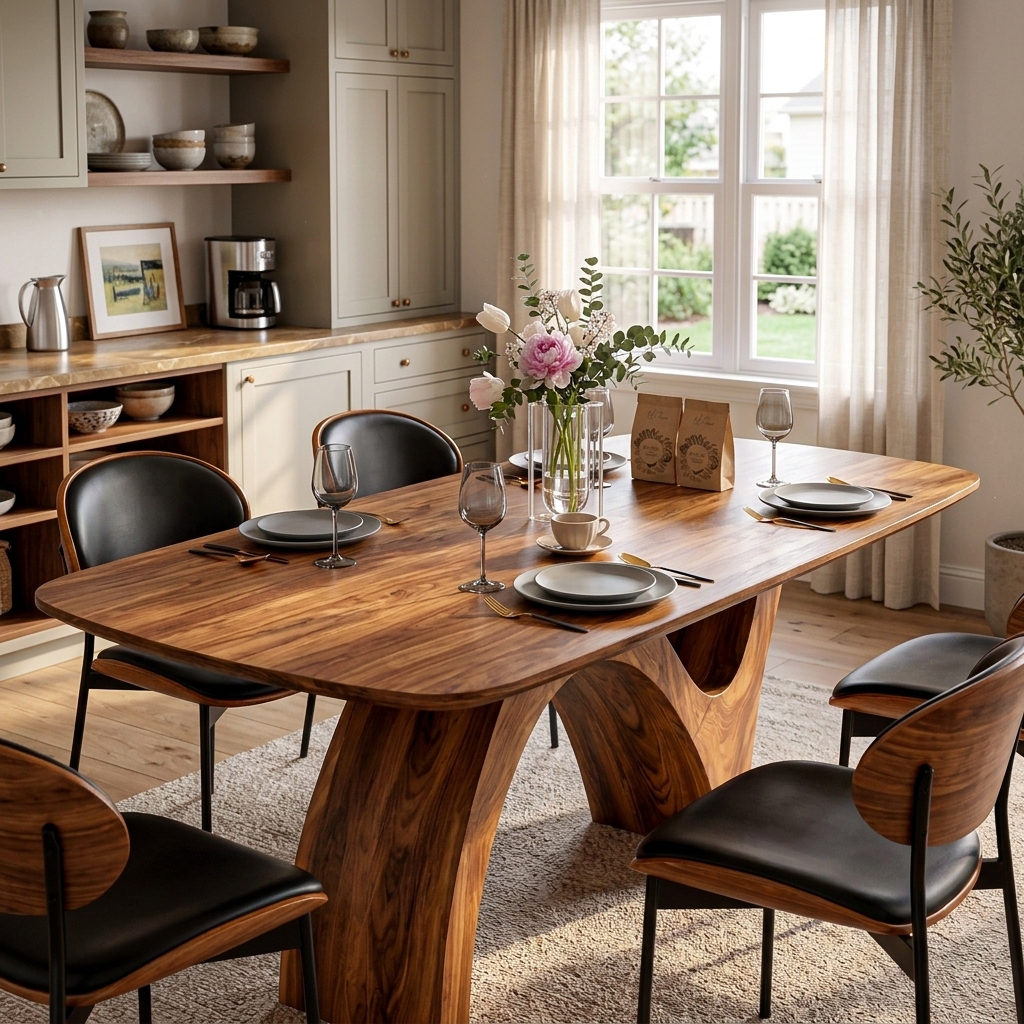 Farmhouse Wooden Dining Table With Organic Shape For Kitchen RTTHTTDN047