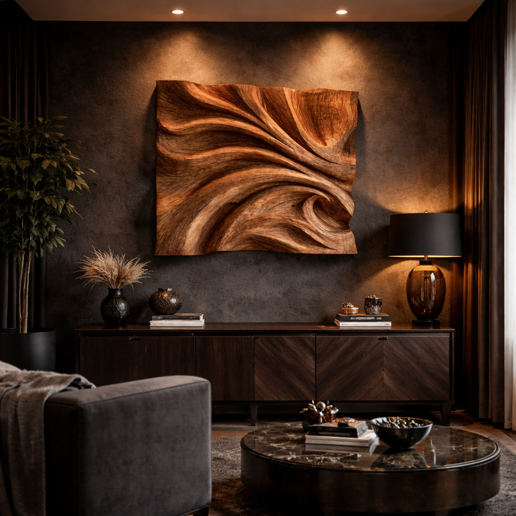 Abstract Fold Carved Solid Wood Wall Art Modern Interior Decor SINLKIWD017