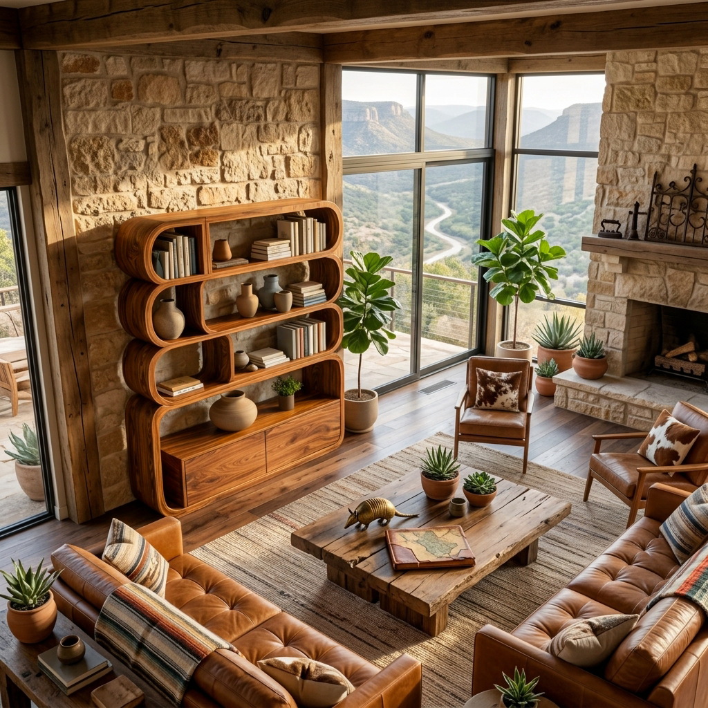 Modern Natural Wood Bookshelf With Curved Structure For Living Room RTTHTTBS117