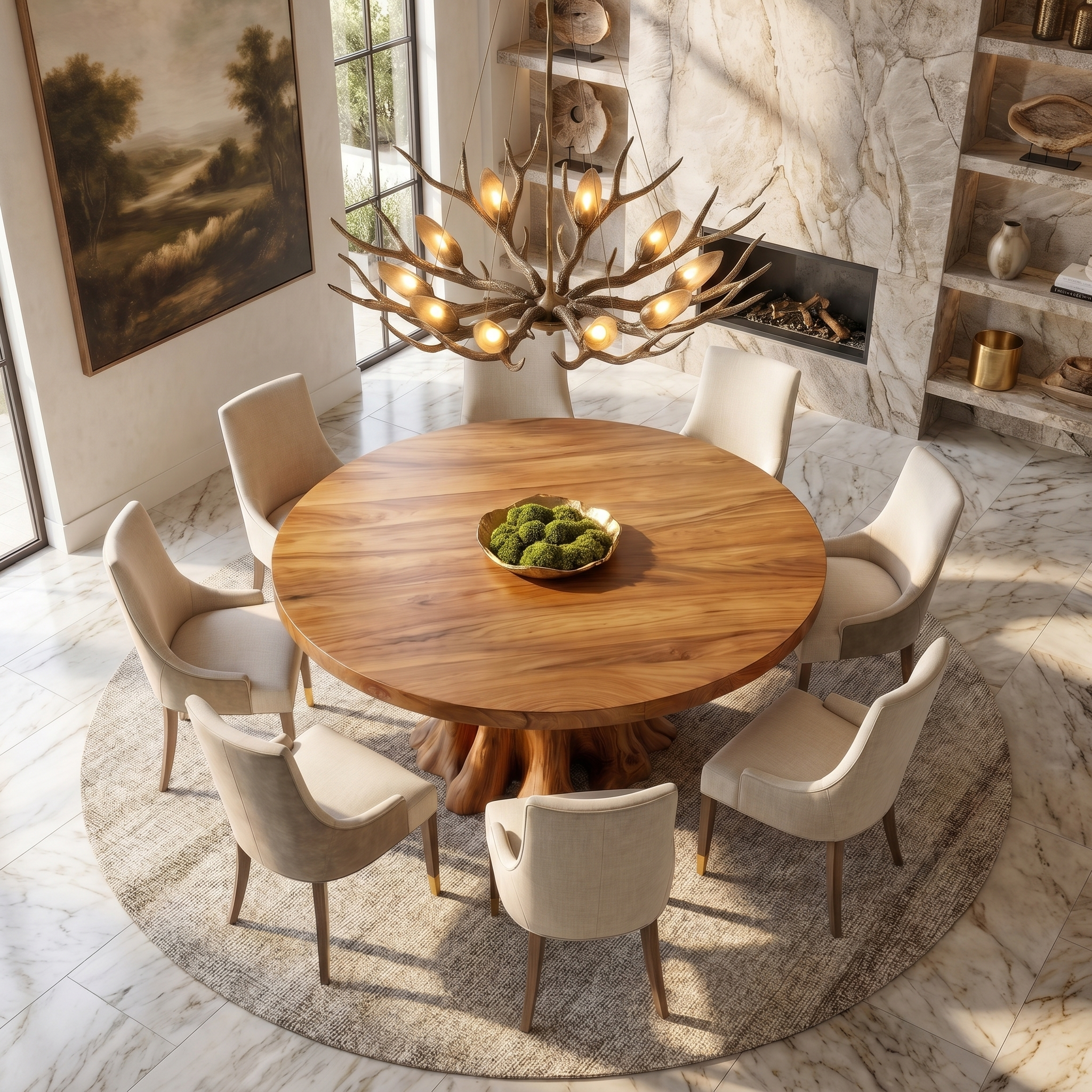 Rustic Round Dining Table With Solid Wood Sculptural Base For Dining Room SINLSADT178