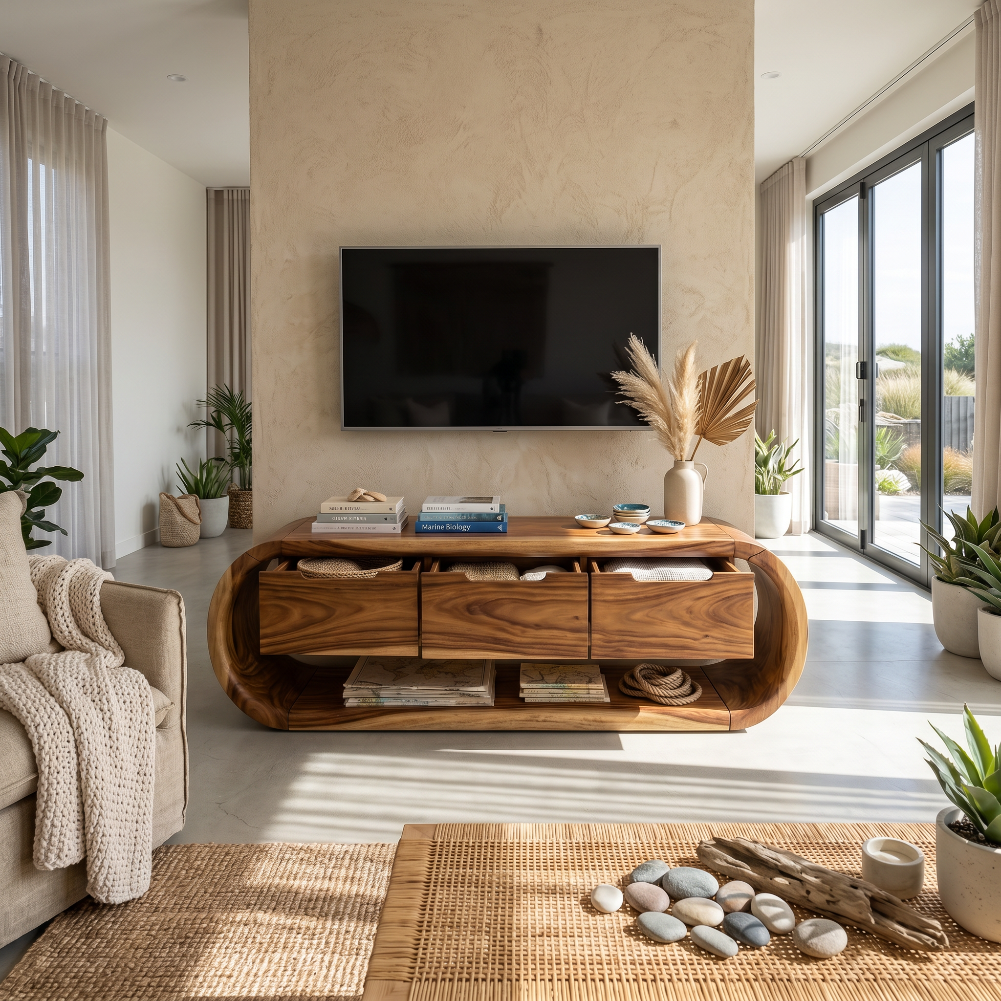 Coastal Greek Island TV Stand For Santorini Style Living Room SILDTTRTVC101
