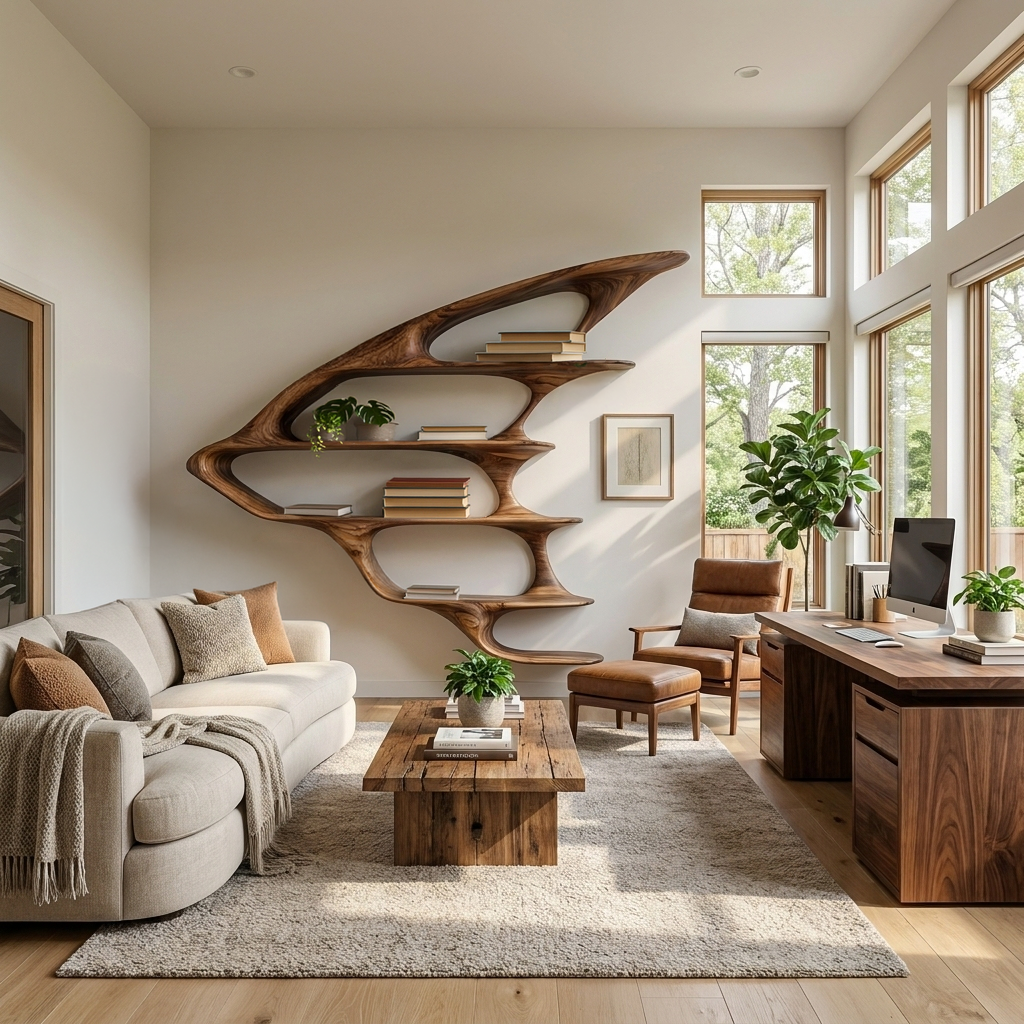Wooden Floating Bookshelf Unique Design For Living Room Wall RTTHTTBS133