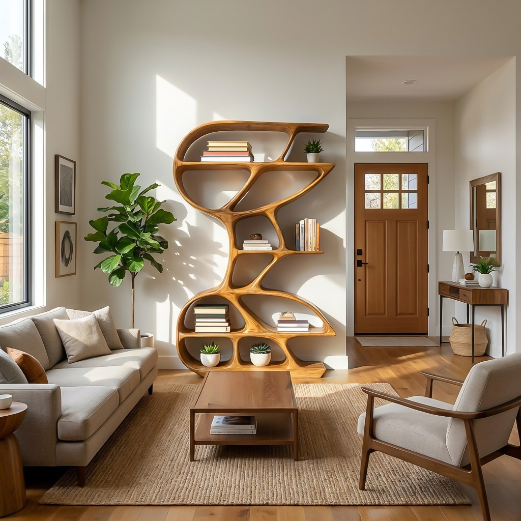 Wooden Bookshelf Unique Sculptural Design For Modern Living Room RTTHTTBS141