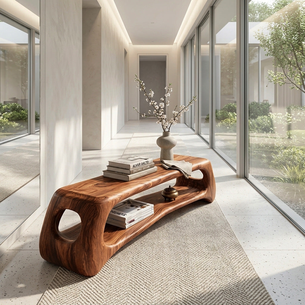Minimal Natural Wood Gallery Bench For Living Room RTTHHNCHR126