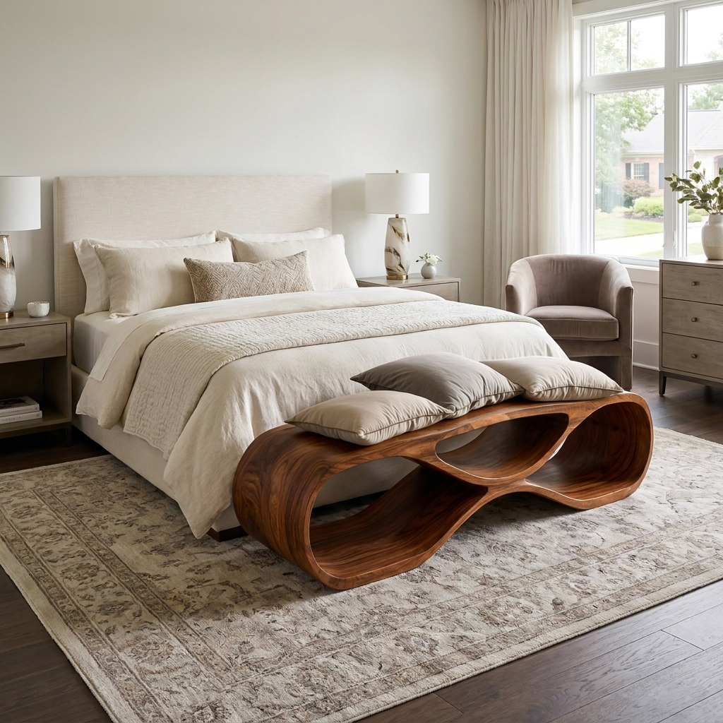 Wooden Bench Organic Sculptural Design For Home RTTHTTCHR092