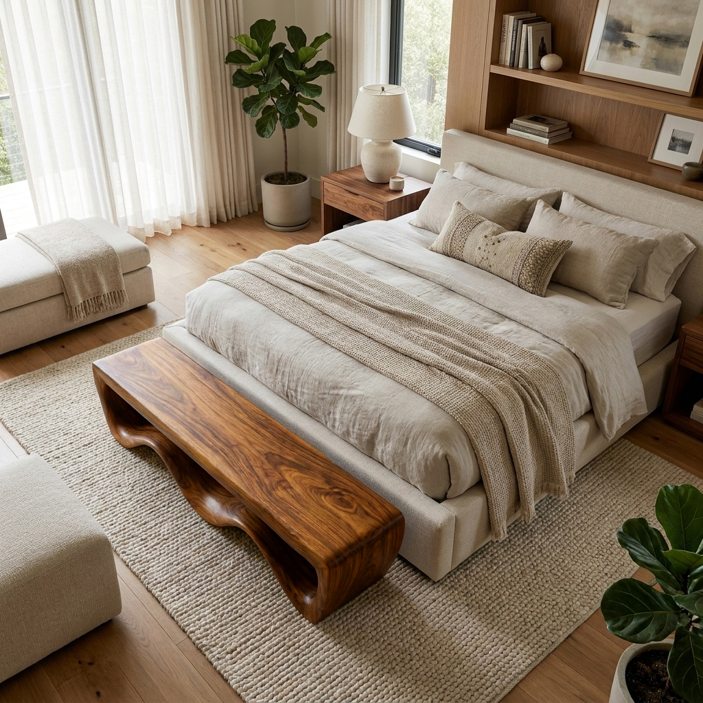 Modern Wooden Bench With Flowing Base For Hallway RTTHTTCHR100