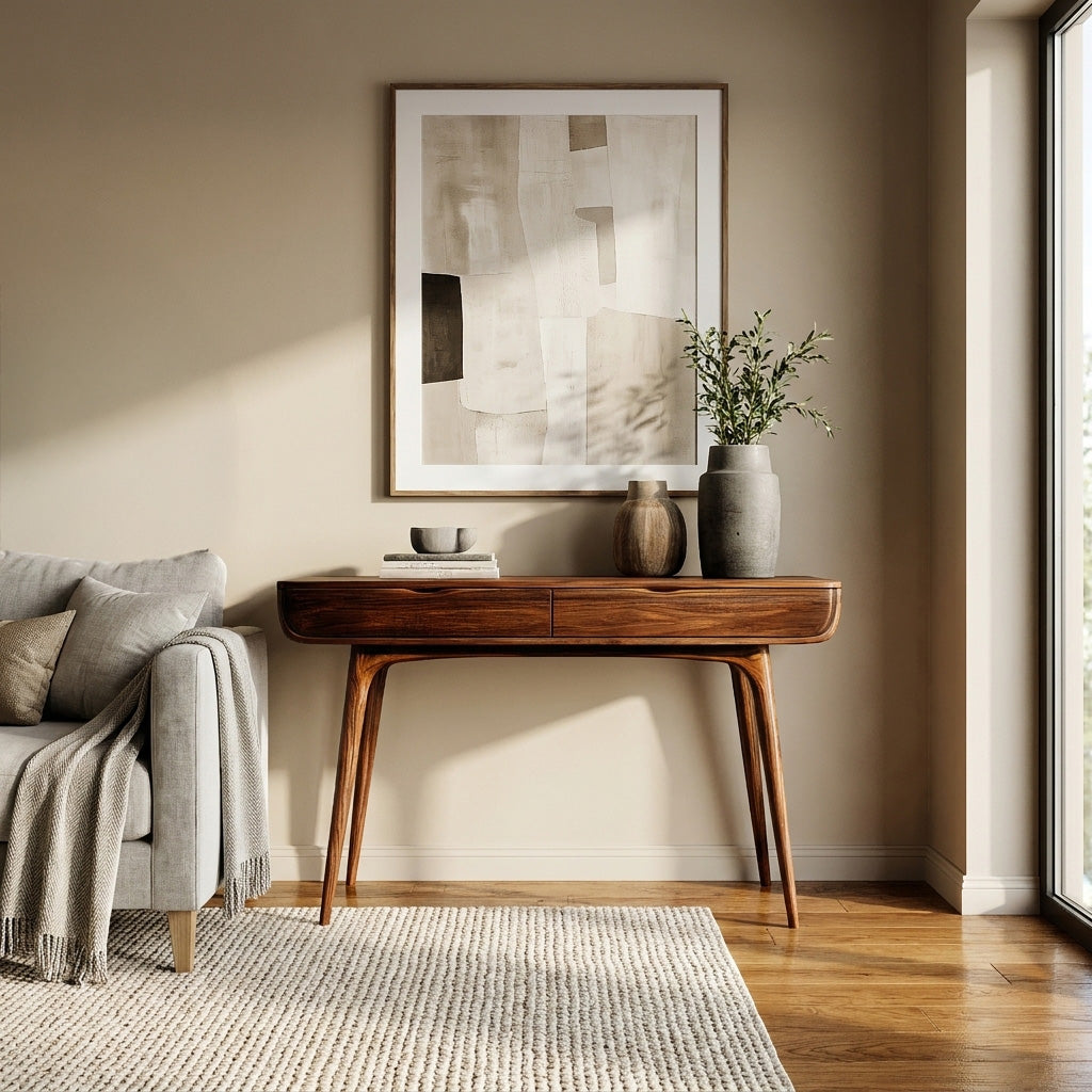Mid Century Natural Wood Console Table For Hallway Decor RTTHHNCS024