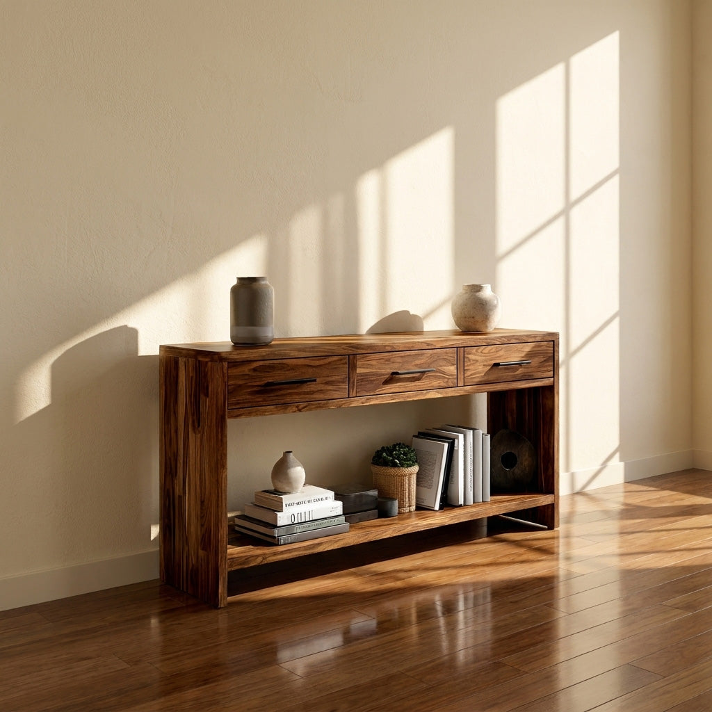 Handcrafted Wooden Console Table With Drawers For Living Room RTTHHNCS026