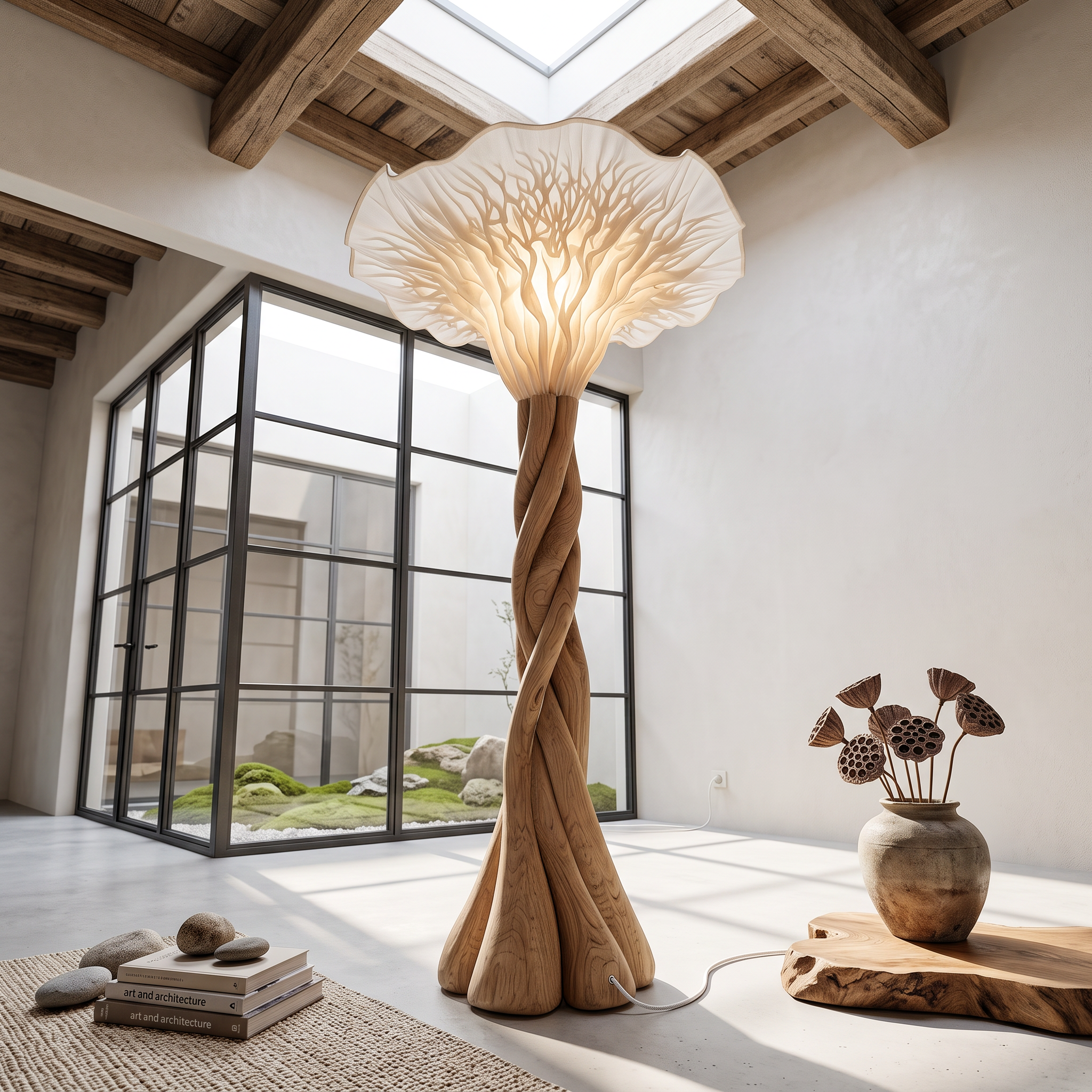 Modern Organic Wooden Mushroom Floor Lamp For Bedroom SINLSAFLP142