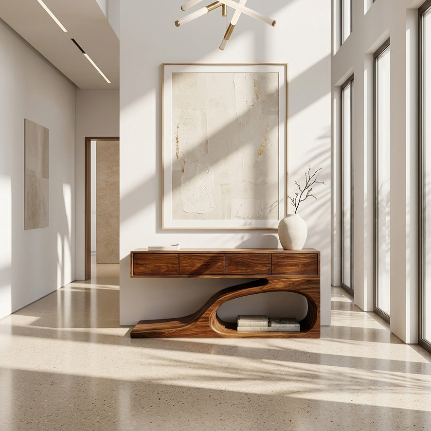 Contemporary Wooden Console Table With Unique Base For Living RTTHHNCS036