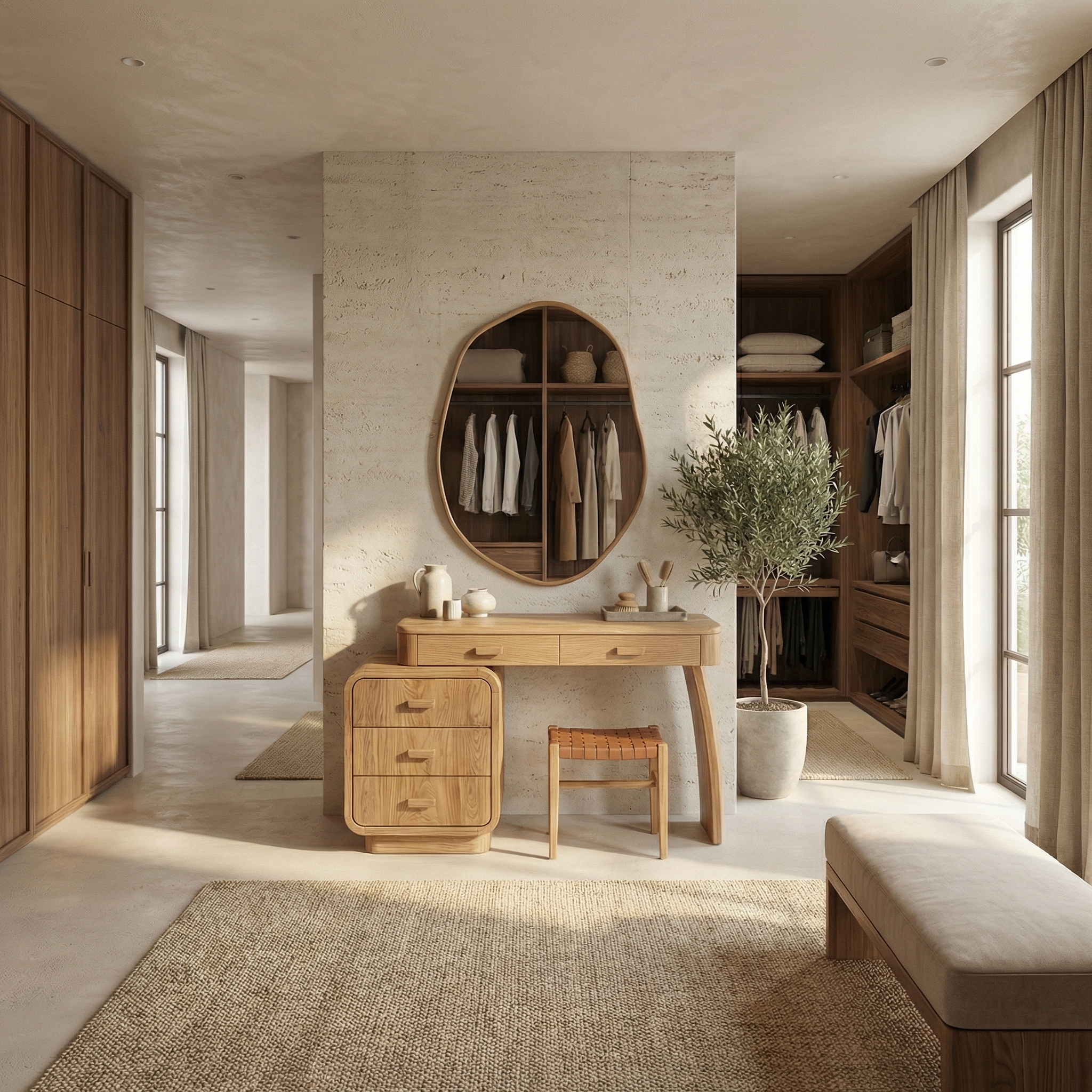 Minimalist Vanity Dressing Table With Storage Cabinet Curved Sculptural Design For Bedroom SINLSABDT054