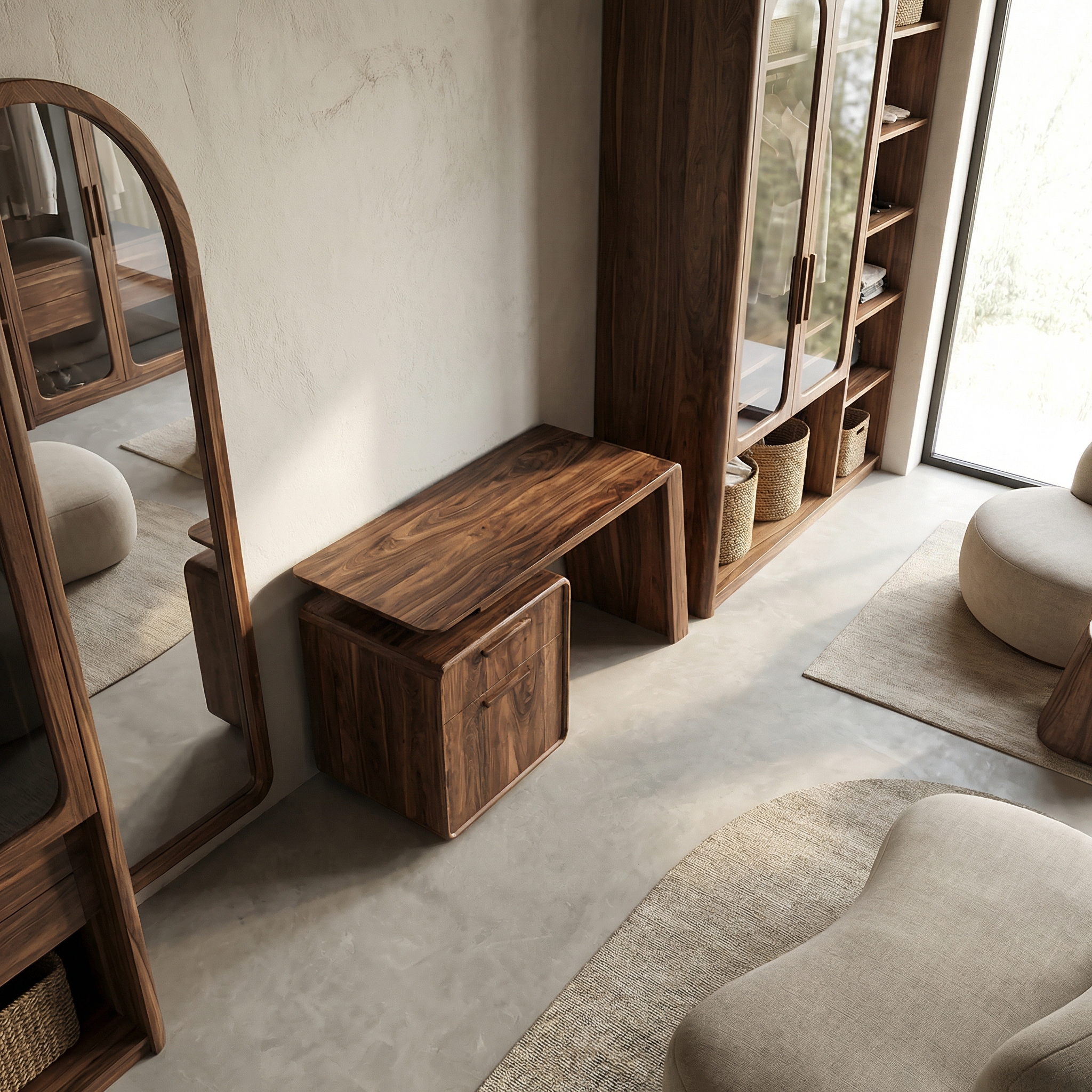 Modern Minimalist Dressing Table With Storage Sculptural Design For Bedroom SINLSABDT052