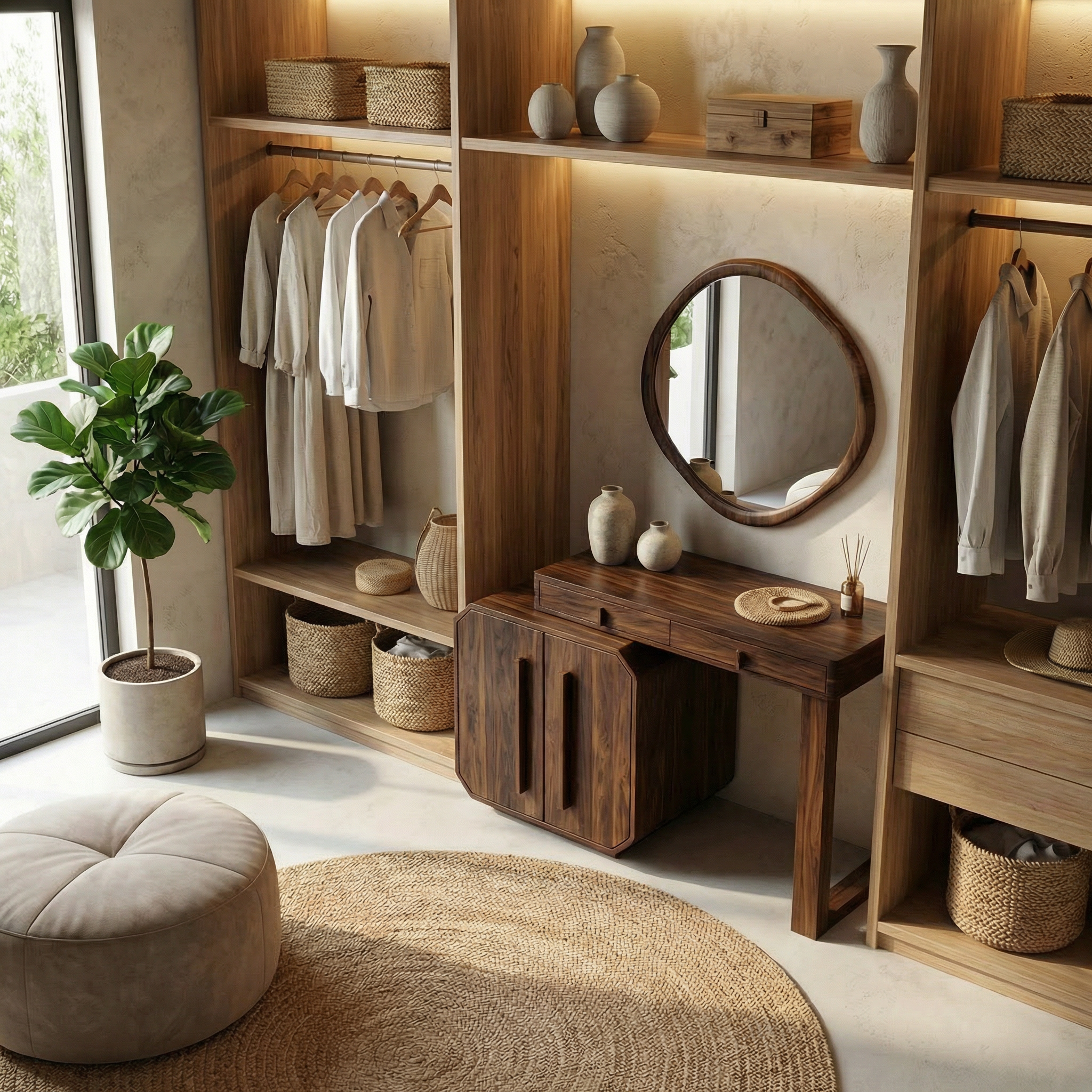 Contemporary Dressing Table With Storage Cabinet Sculptural Design For Bedroom SINLSABDT053