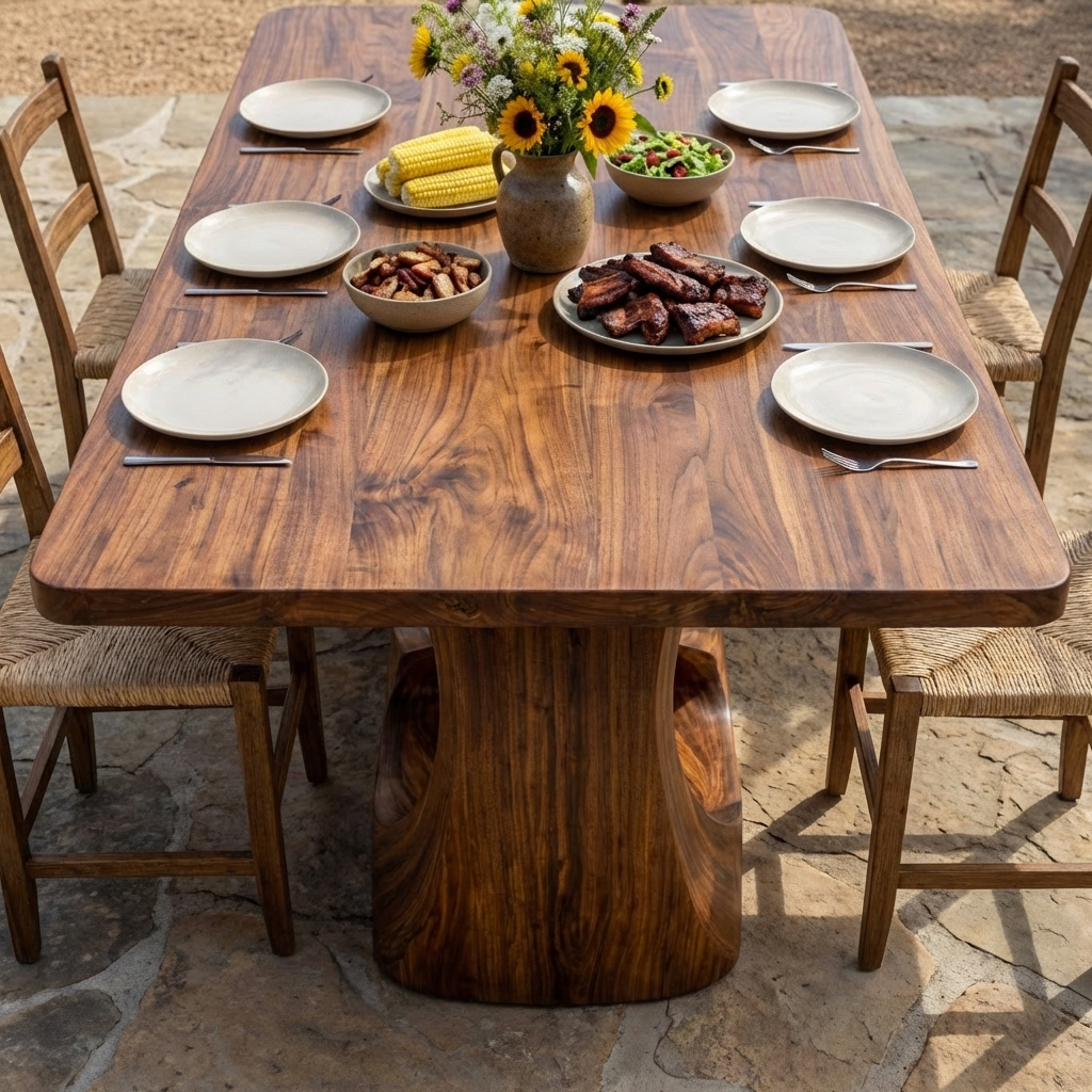 Wooden Dining Table With Artistic Base For Dining Room RTTHTTDN032