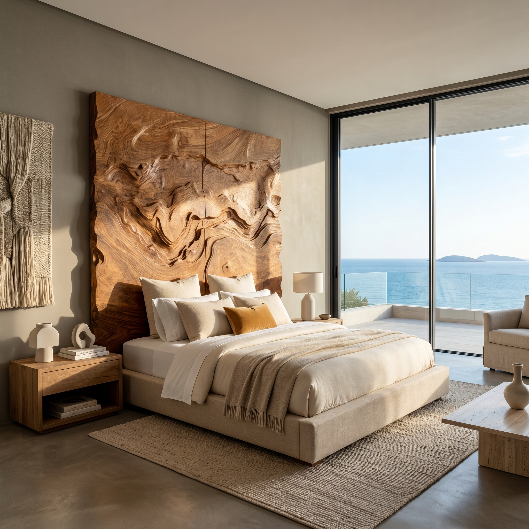 Organic Swirl Wood Headboard For Luxury Earth Tone Bedroom Decor SILDTTRHB011