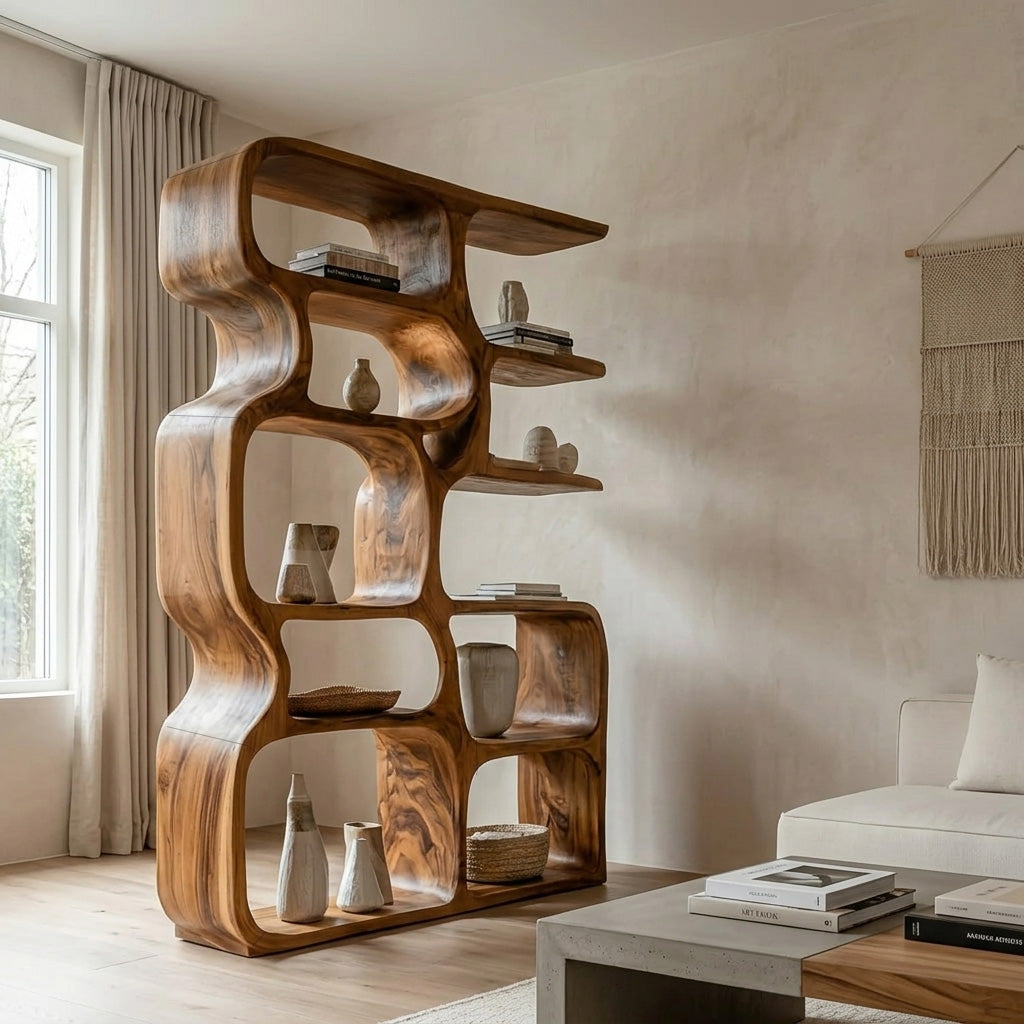 Minimalist Artistic Natural Wood Bookshelf For Living Room RTTHHNBS164