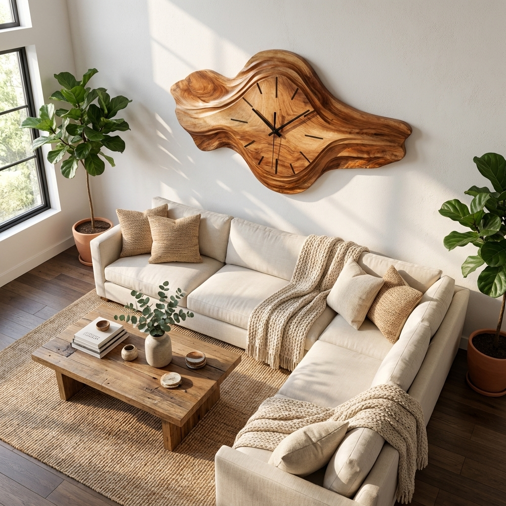 Organic Wooden Wall Clock Wave Design For Bedroom Wall Decor RTTHTTWAC026