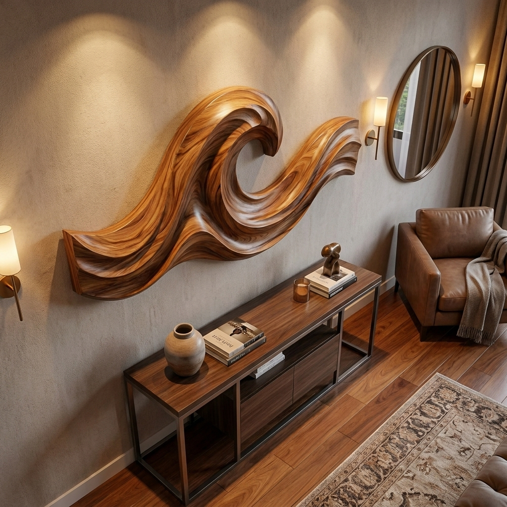 Wave Inspired Wood Wall Art For Luxury Living Room Space RTTHTTWA139