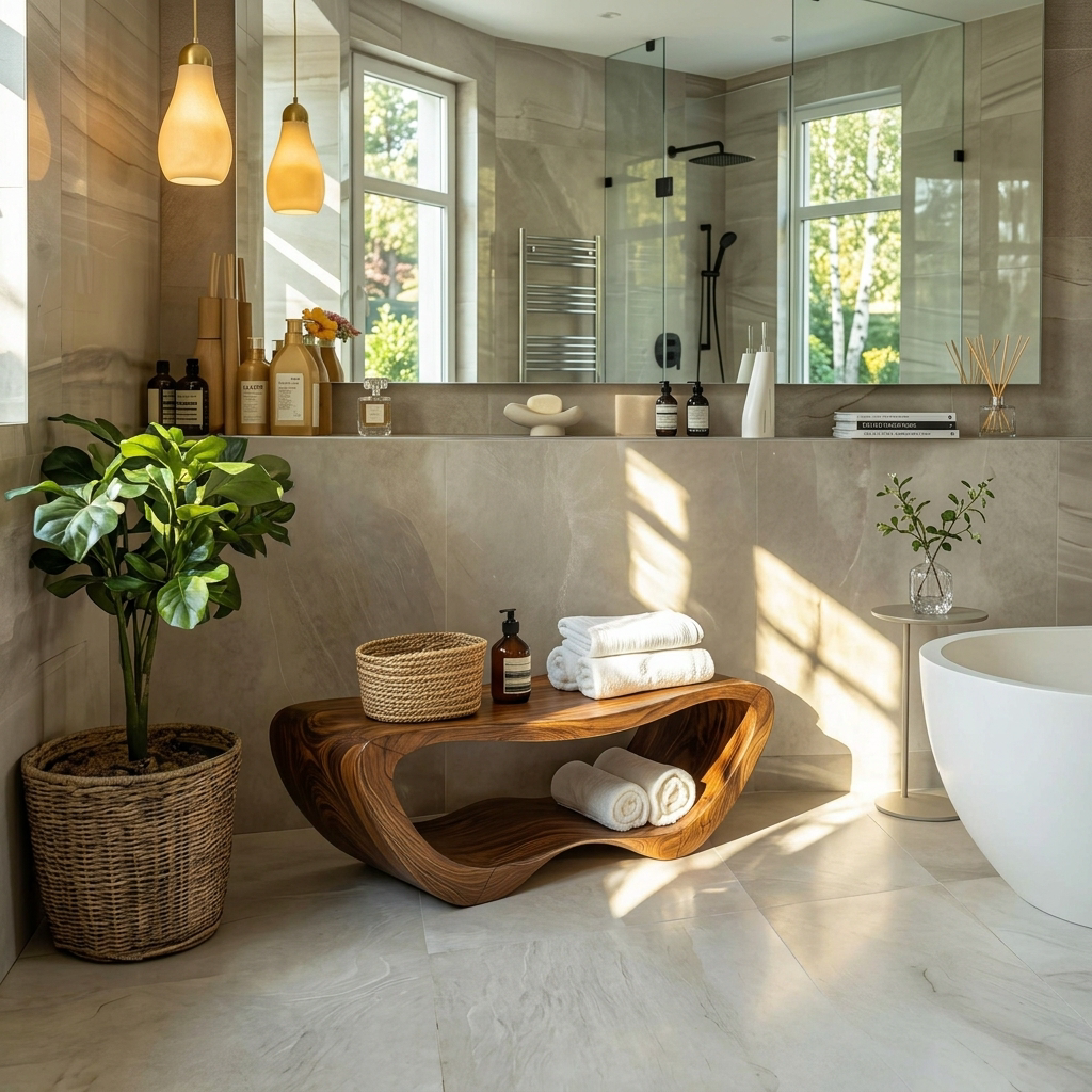 Minimalist Organic Shower Bench For Bathroom Or Spa SITHTTSB011